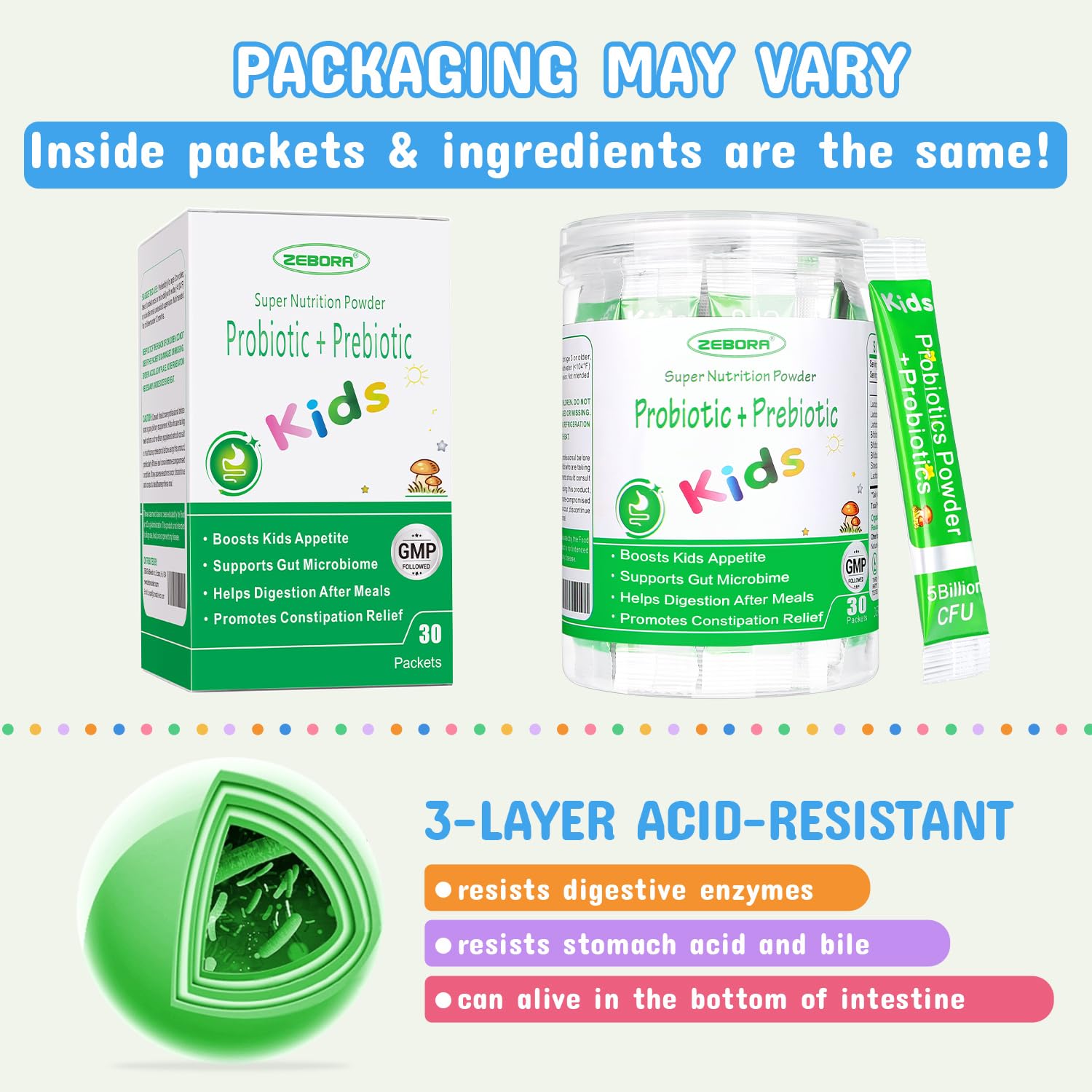ZEBORA Kids Probiotic & Prebiotics Powder nutritional information