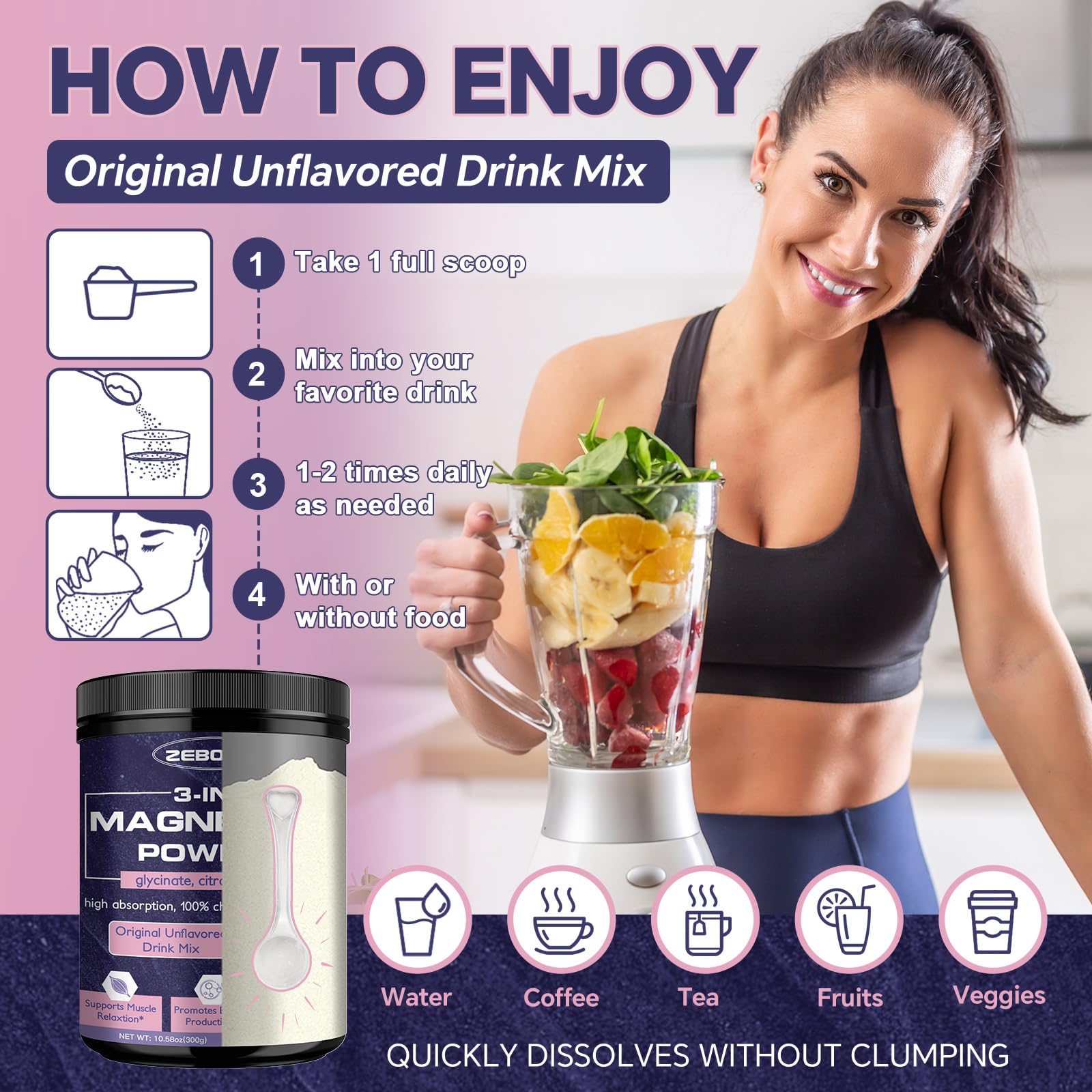 ZEBORA Magnesium Complex Powder 300g with measuring spoon
