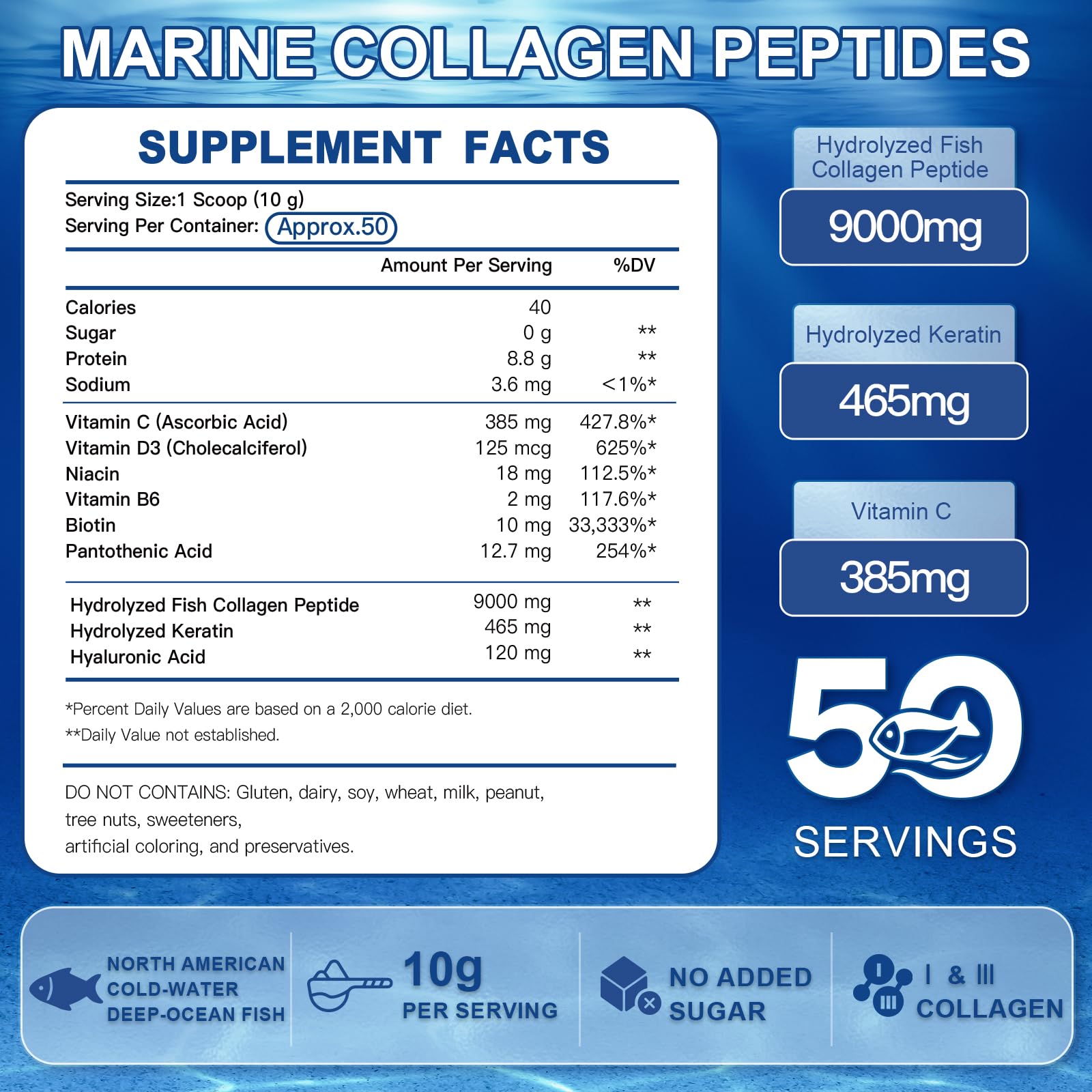 ZEBORA Marine Collagen Peptides Powder scoop included