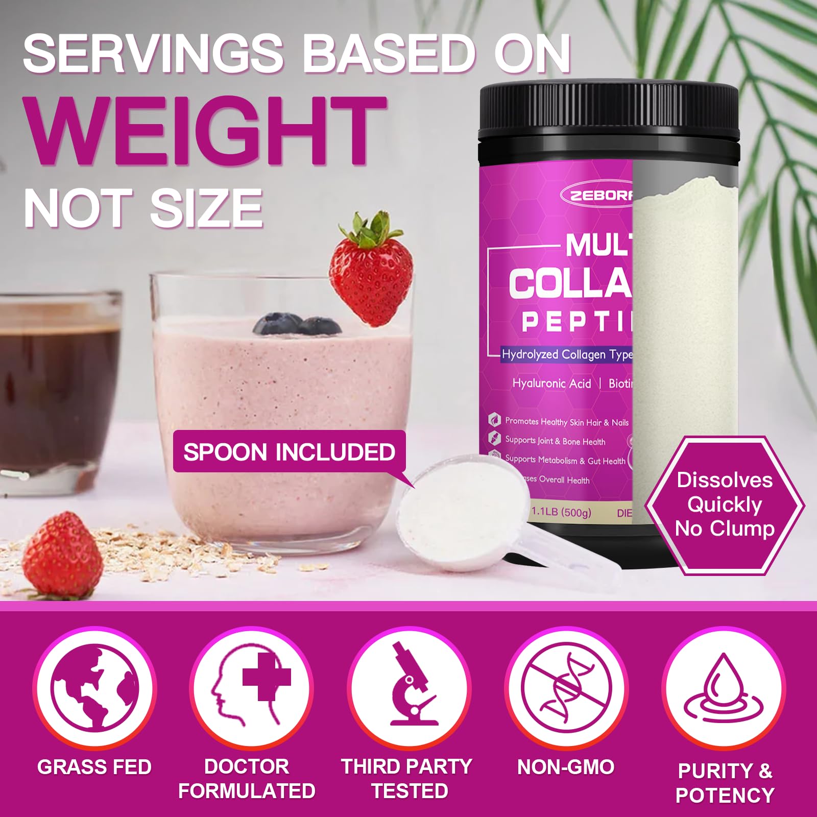 ZEBORA Multi-Collagen Peptide Powder container with scoop