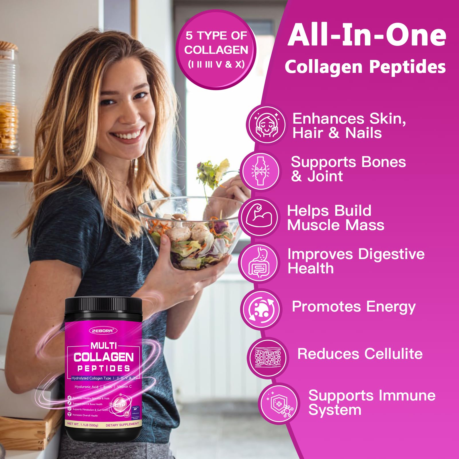 ZEBORA Multi-Collagen Peptide Powder nutritional information