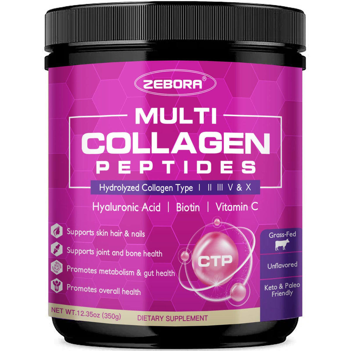 ZEBORA Multi Collagen Peptides Powder 350g front view