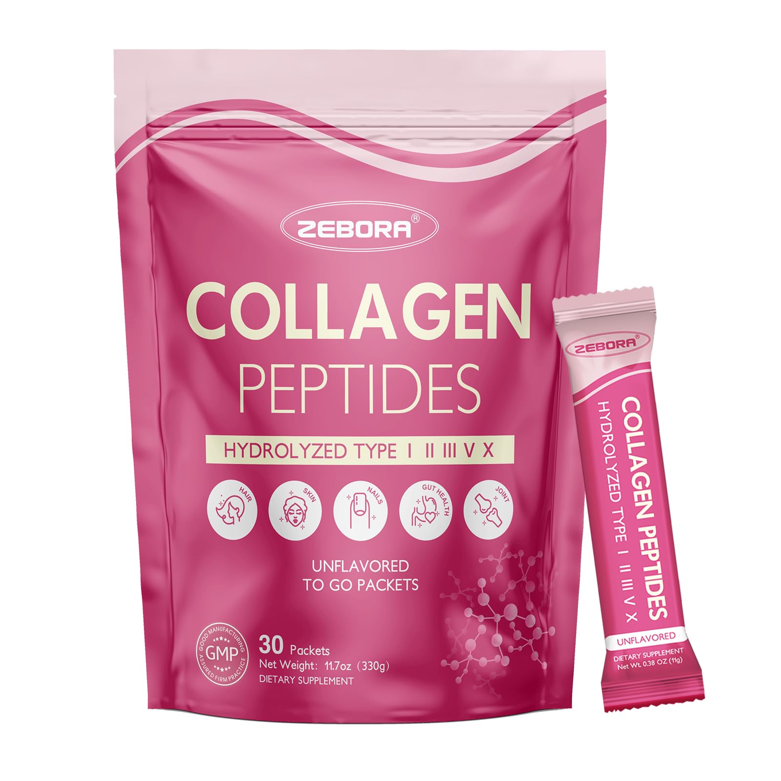 ZEBORA Multi Collagen Peptides Powder front view with packaging