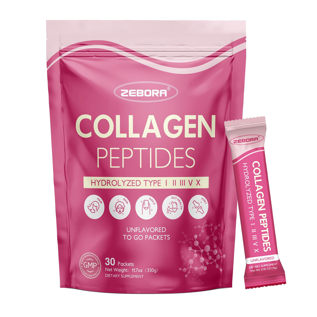 ZEBORA Multi Collagen Peptides Powder front view with packaging
