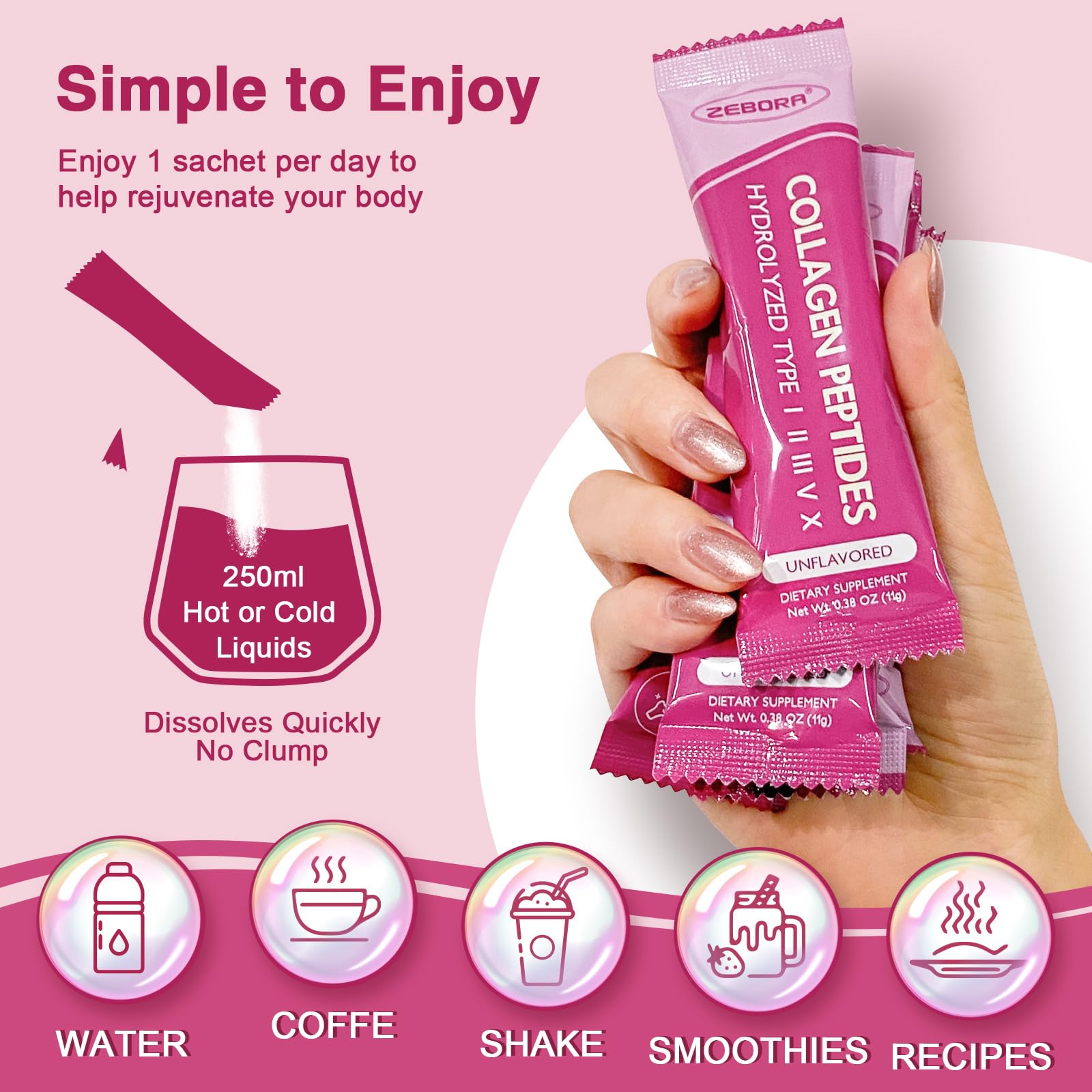ZEBORA Multi Collagen Peptides Powder lifestyle scene with smoothie