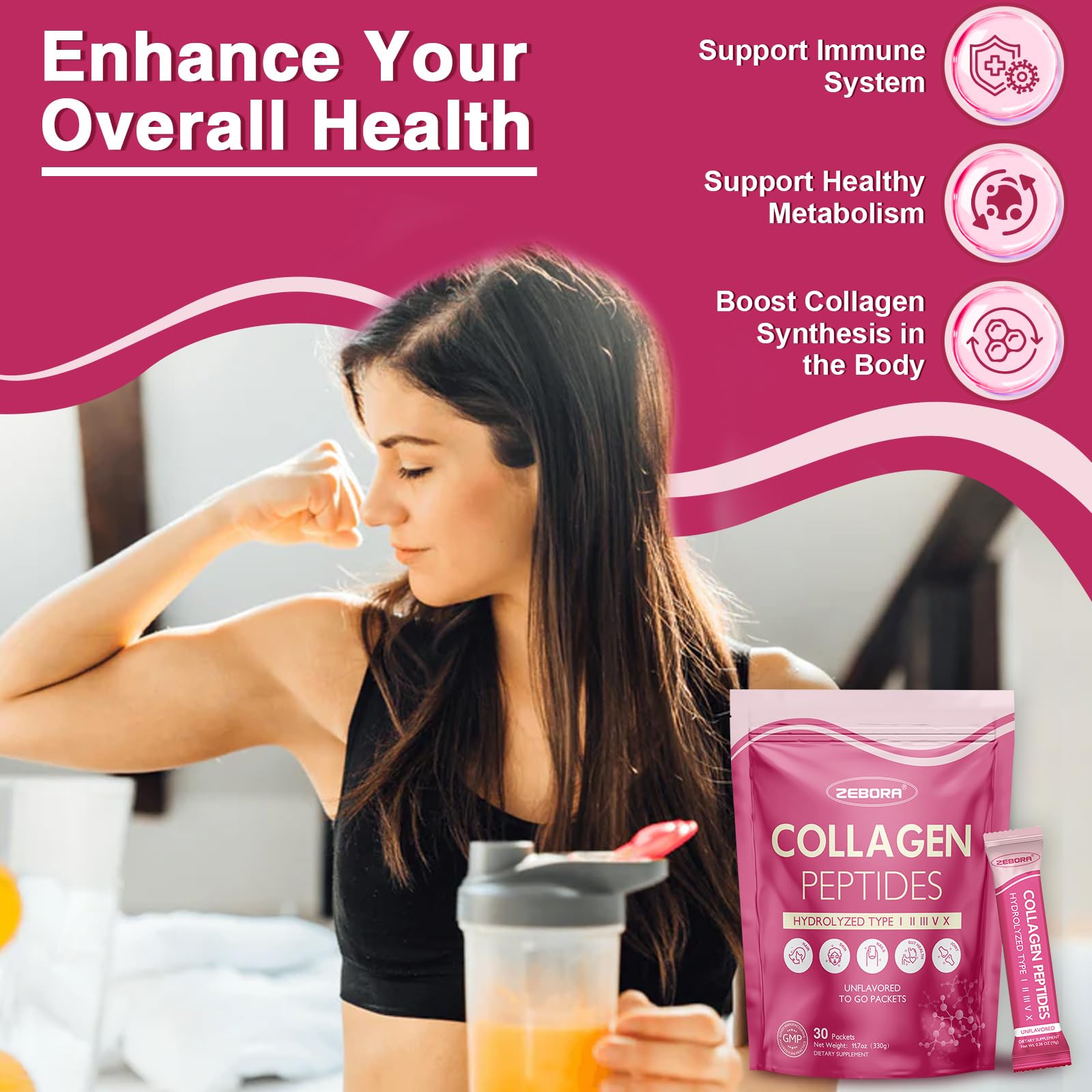 ZEBORA Multi Collagen Peptides Powder on a kitchen countertop