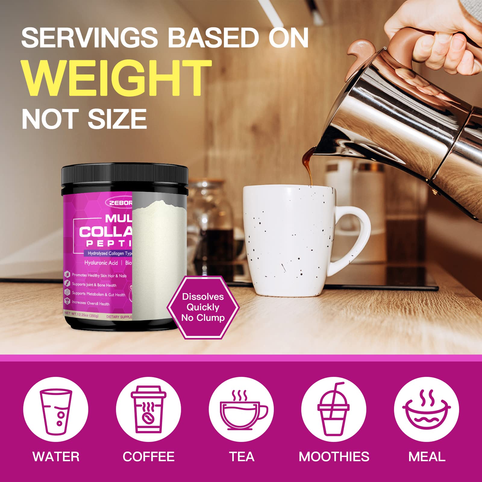 ZEBORA Multi Collagen Peptides Powder side view