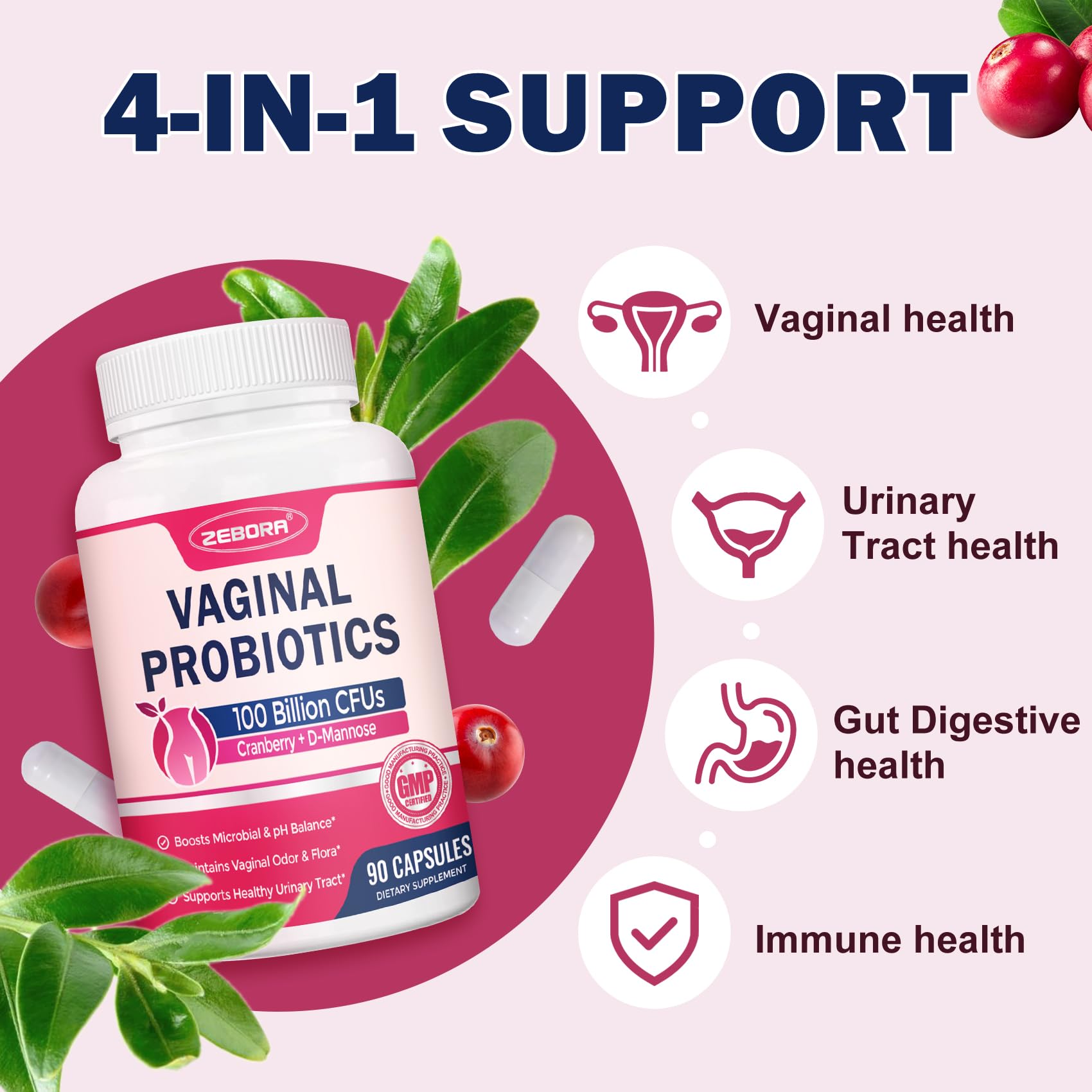 ZEBORA Probiotic Capsules side view showing the bottle