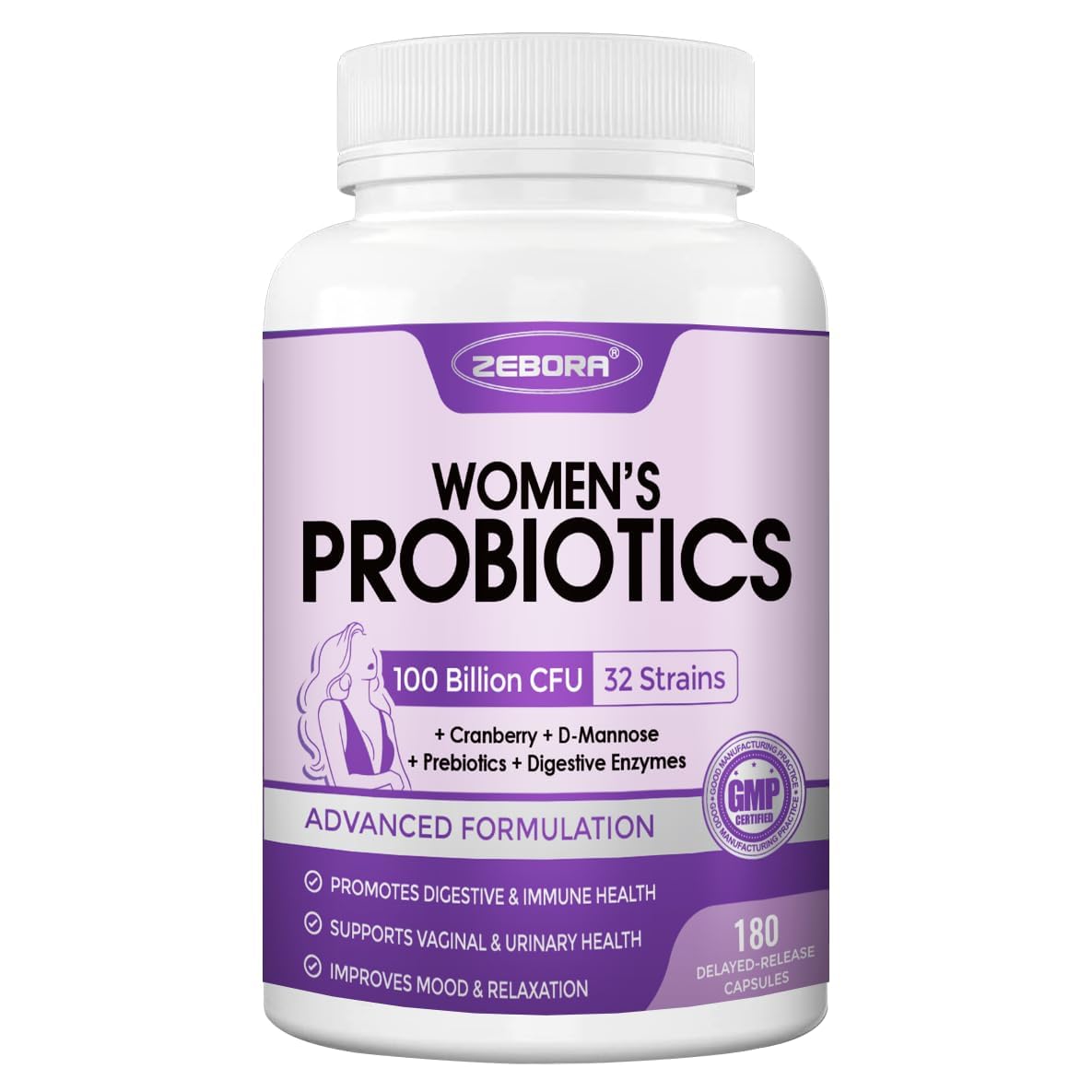 ZEBORA Probiotics for Women 100 Billion CFU 90 Capsules front view
