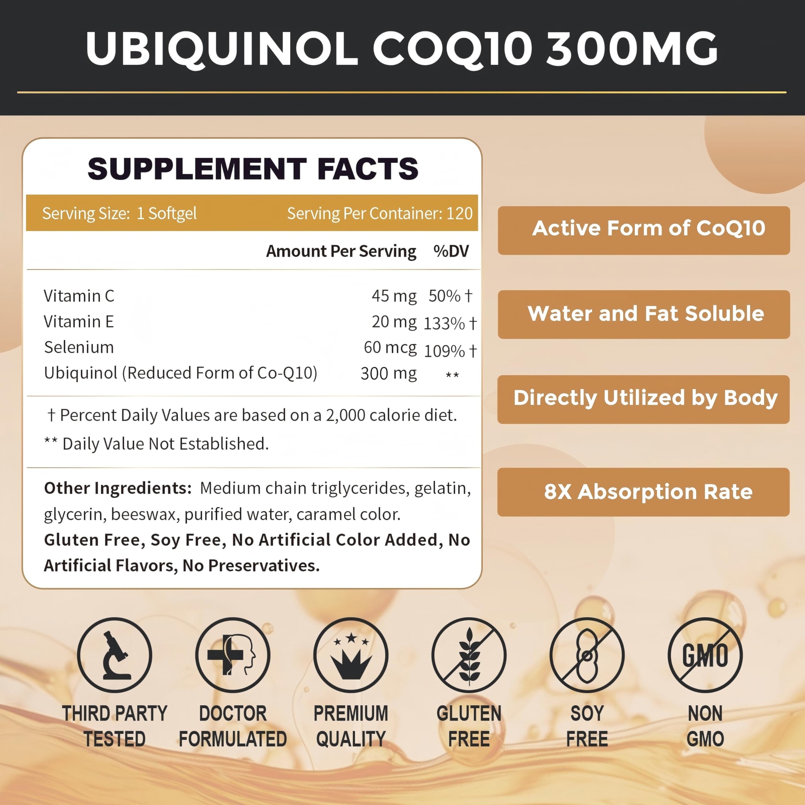 ZEBORA Ubiquinol CoQ10 100mg supplement side view