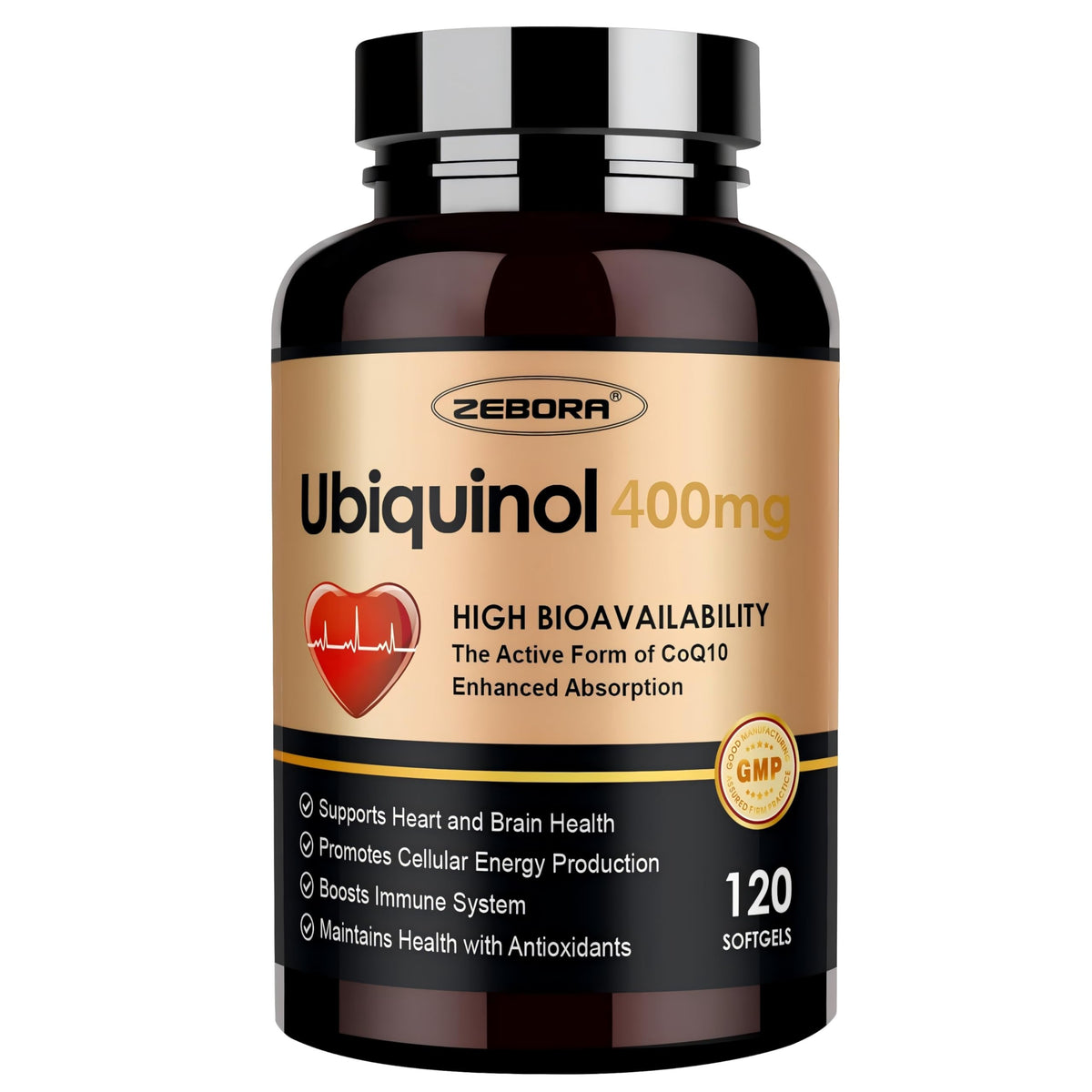 ZEBORA Ubiquinol CoQ10 Supplement 60 Capsules front view