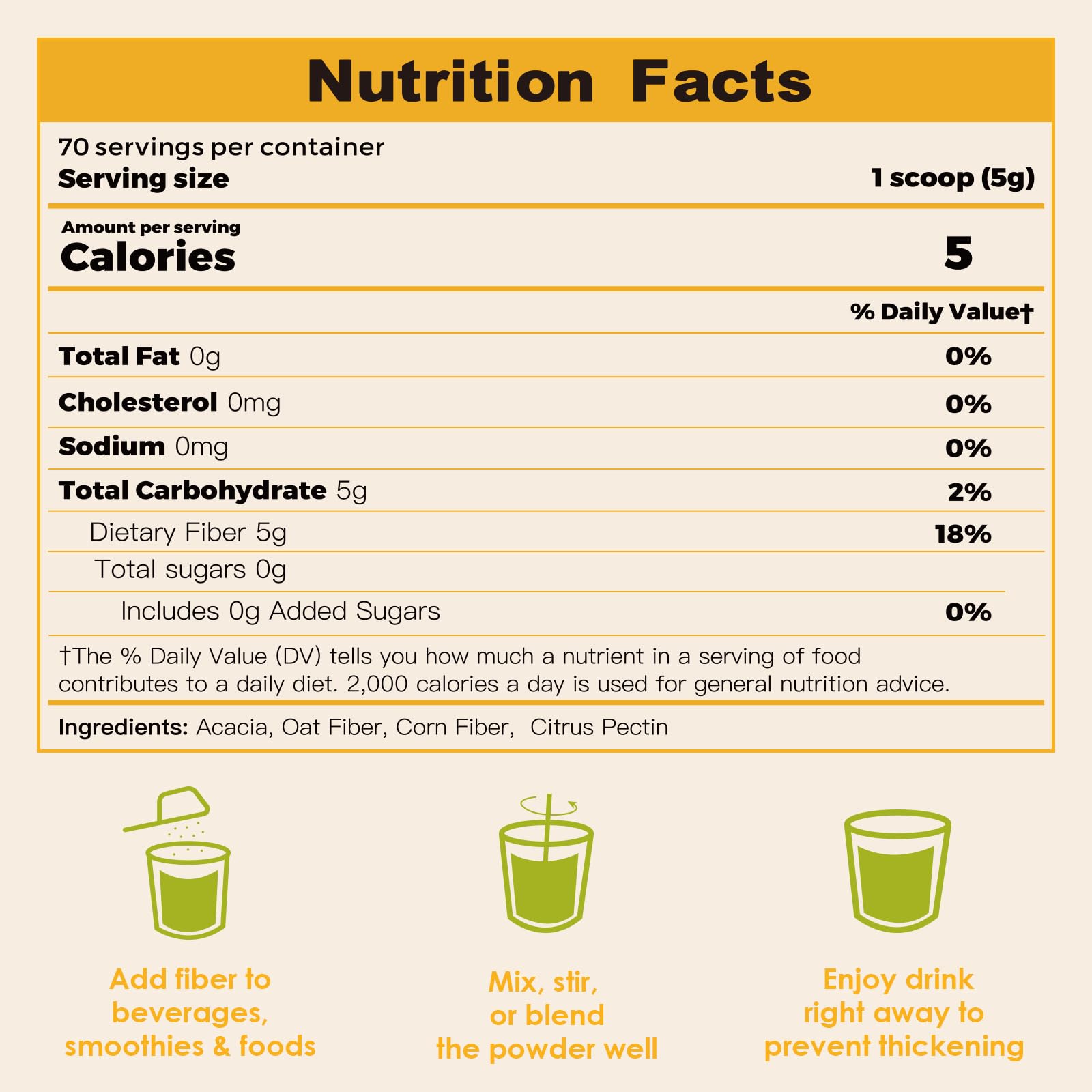 ZEBORA Unflavoured Dietary Fibre Powder 435g packaging side view