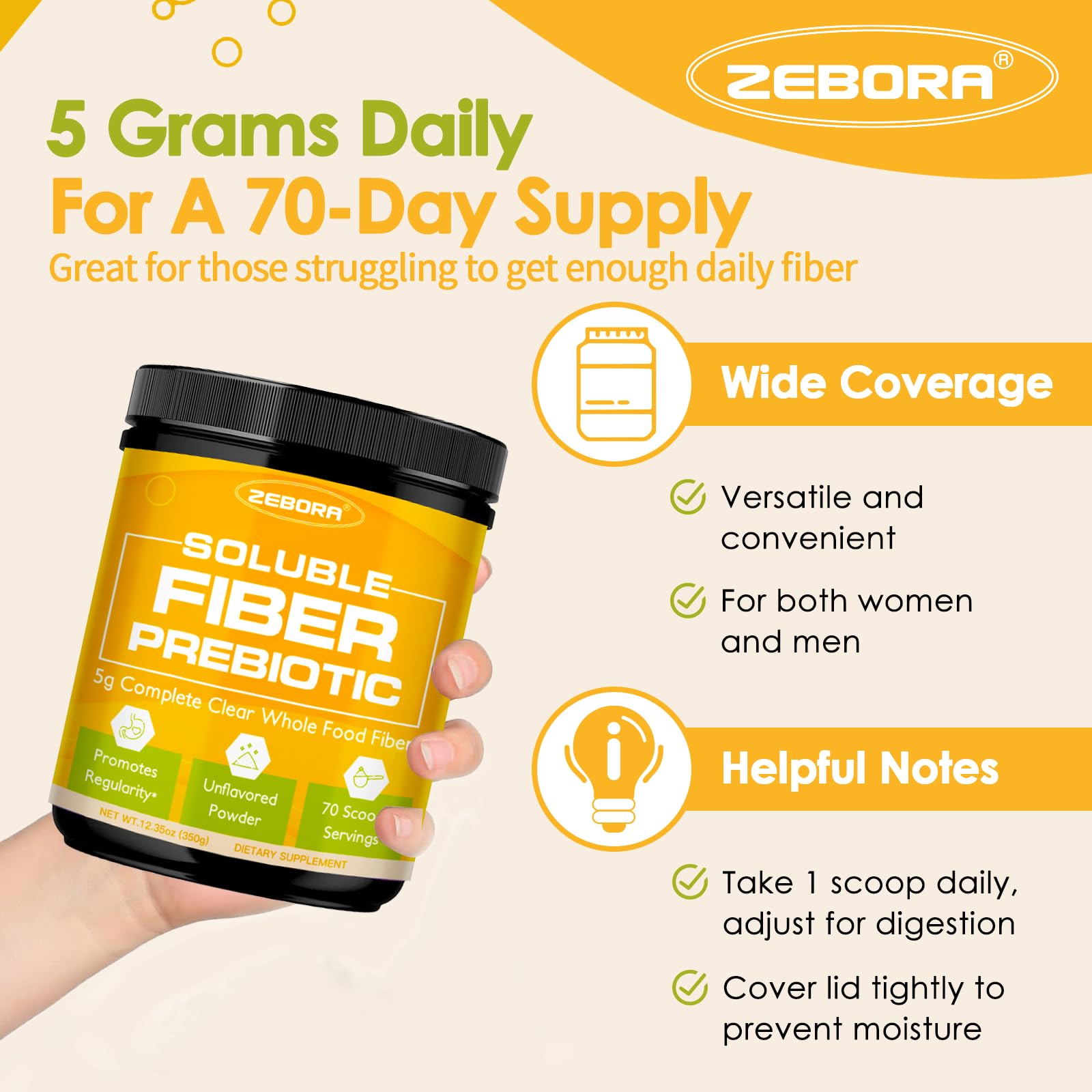 ZEBORA Unflavoured Dietary Fibre Powder nutritional information