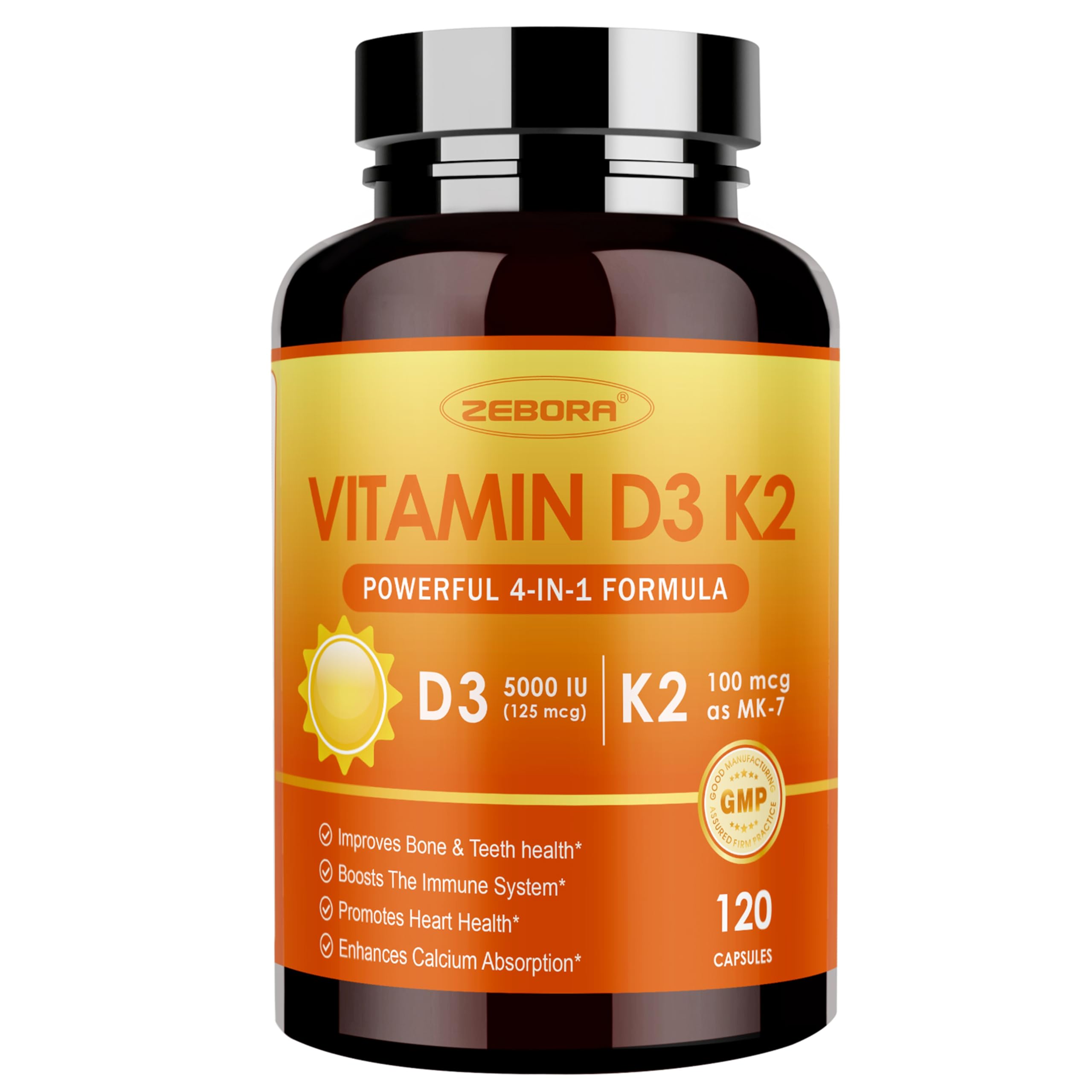 ZEBORA Vitamin D3 & K2 Capsules front view with packaging