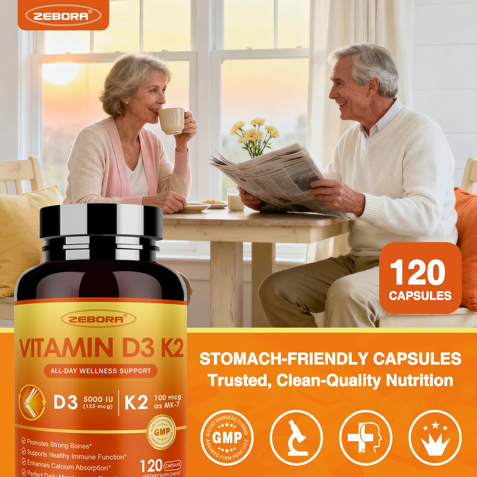 ZEBORA Vitamin D3 & K2 Supplement 5000 IU nutritional information