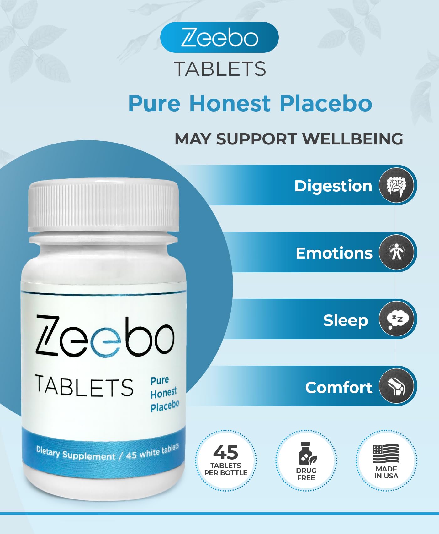 Zeebo Honest Placebo Pills bottle with tamper-proof neckband