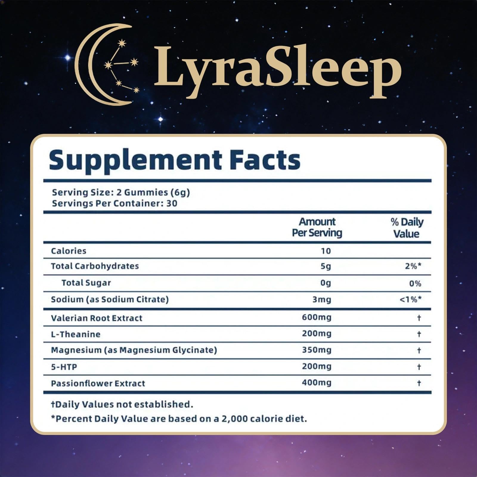 Zefdvc LyraSleep Natural Sleep Gummies showing serving size