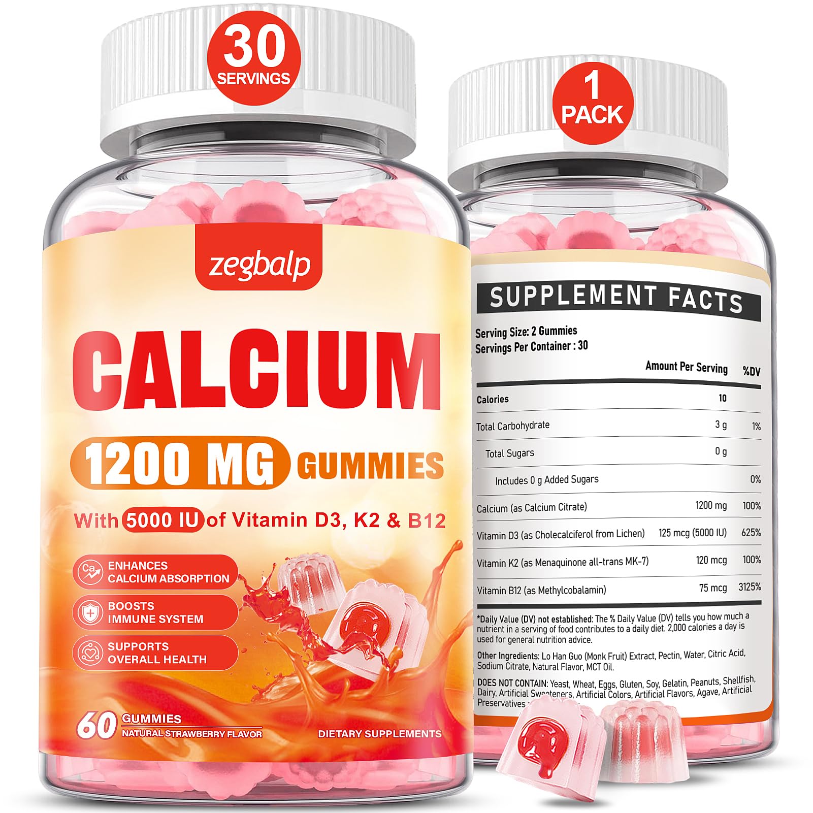 ZEGBALP Calcium Citrate Gummies front view with packaging
