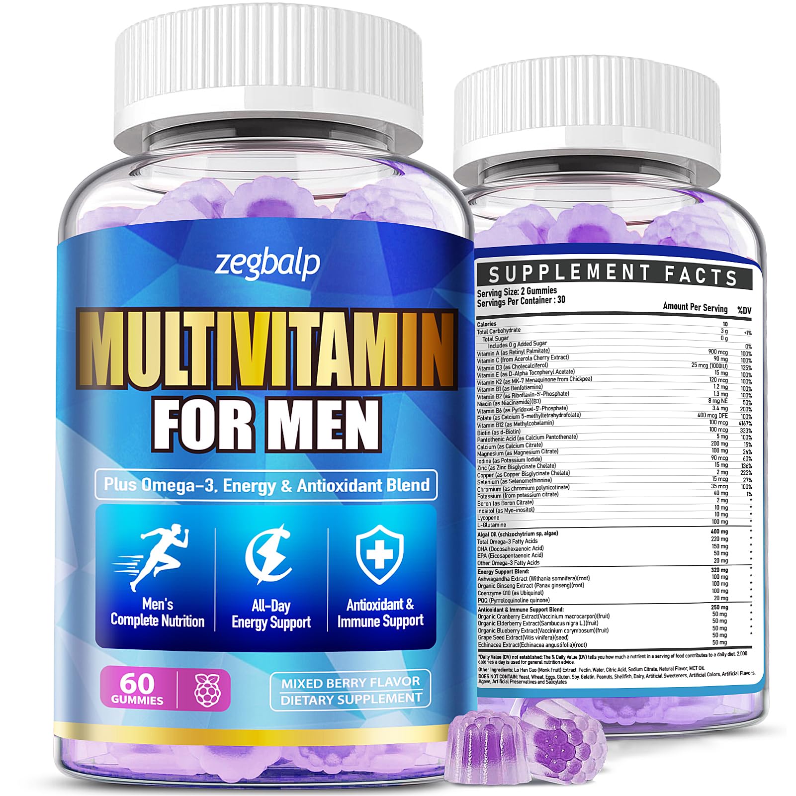 ZEGBALP Men's Multivitamins Gummies front view with packaging