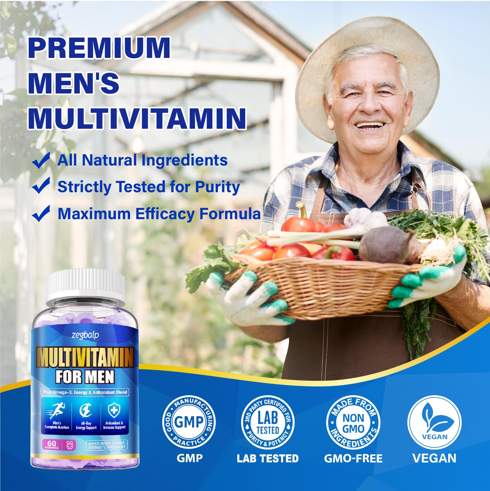 ZEGBALP Men's Multivitamins Gummies on a wooden table
