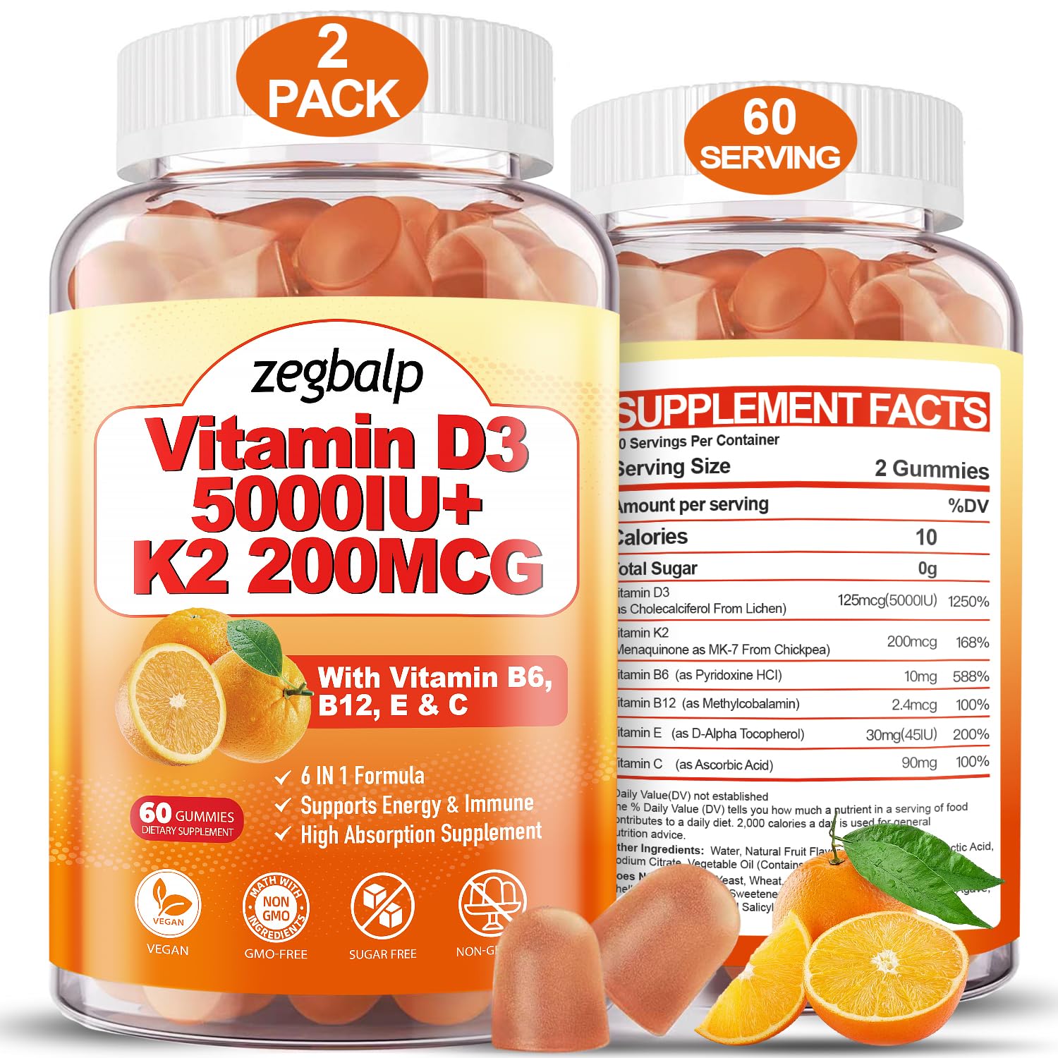 ZEGBALP Vitamin D3 + K2 Gummies 5000IU front view