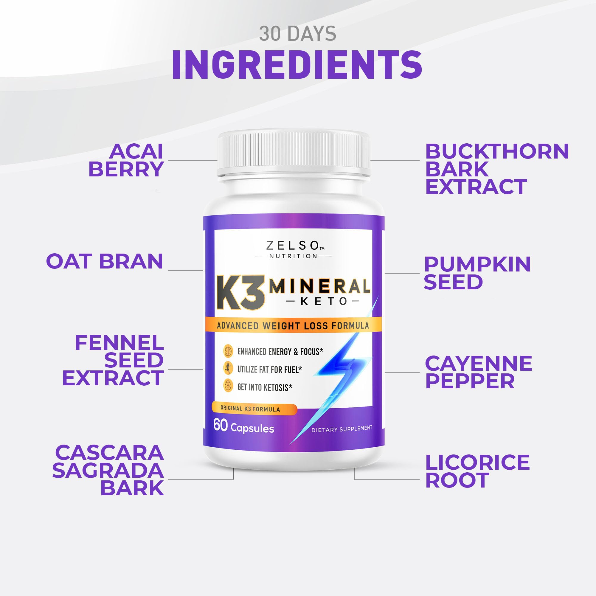 ZELSO K3 Mineral Pills side view showing capsule