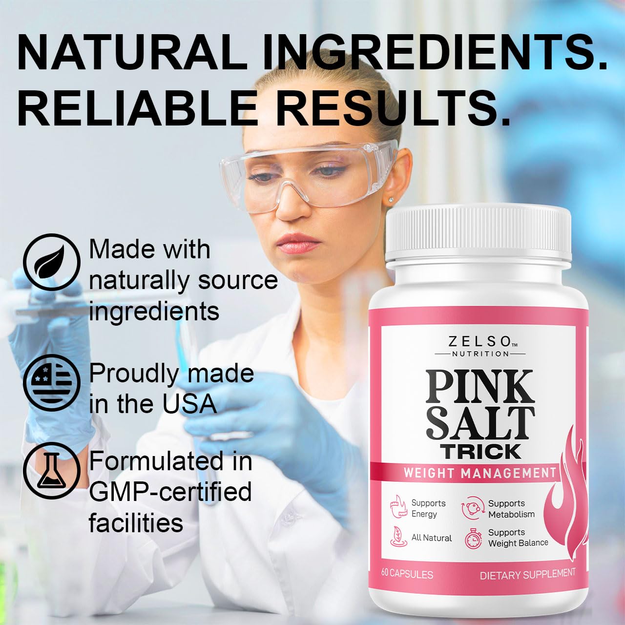ZELSO Pink Salt Trick Capsules opened bottle with capsules visible