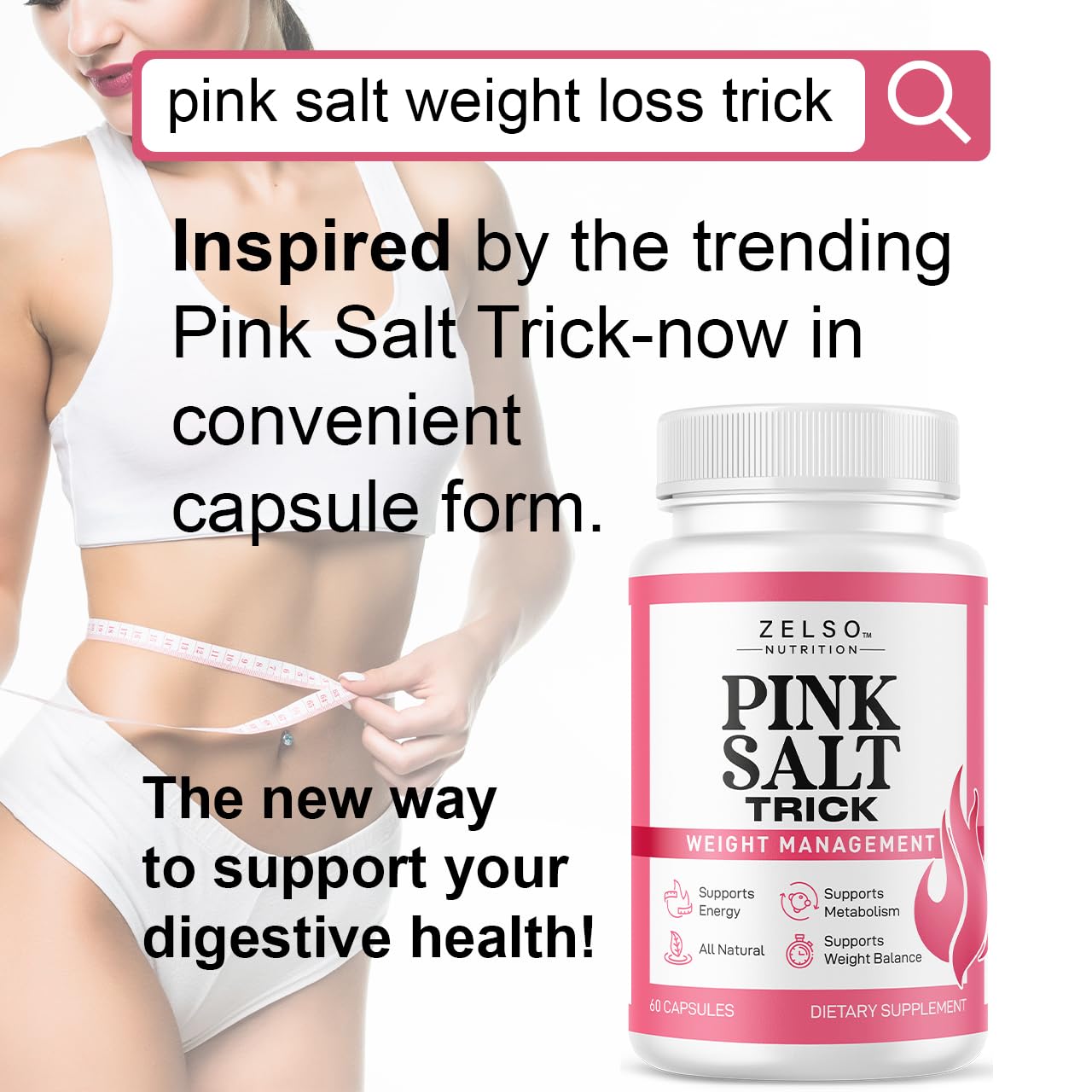 ZELSO Pink Salt Trick Capsules side view showing capsule size