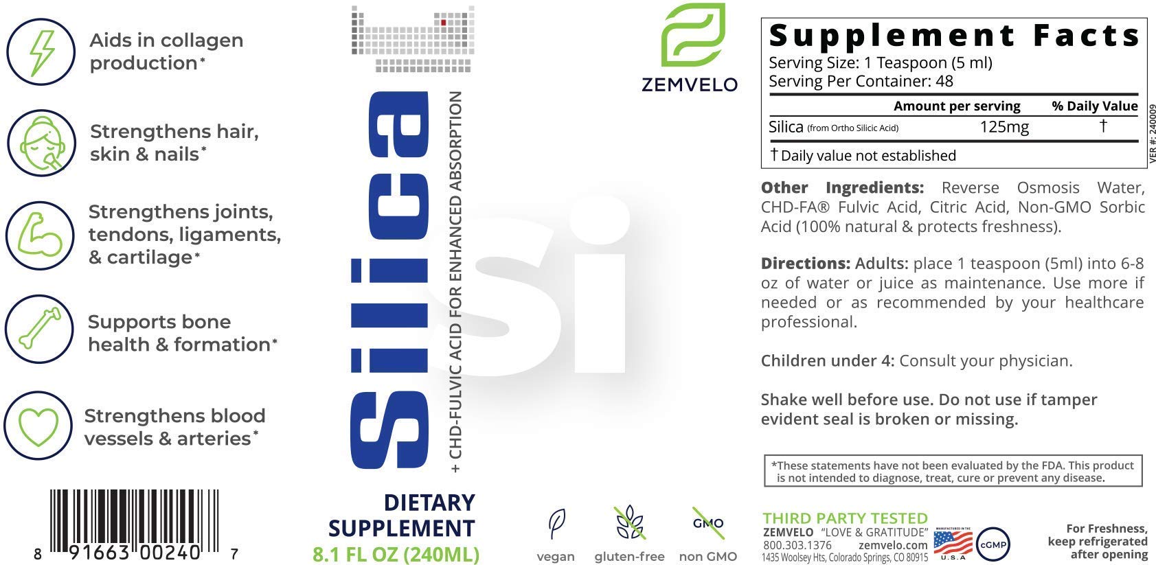 Zemvelo Liquid Ionic Silica 12,500 PPM side view