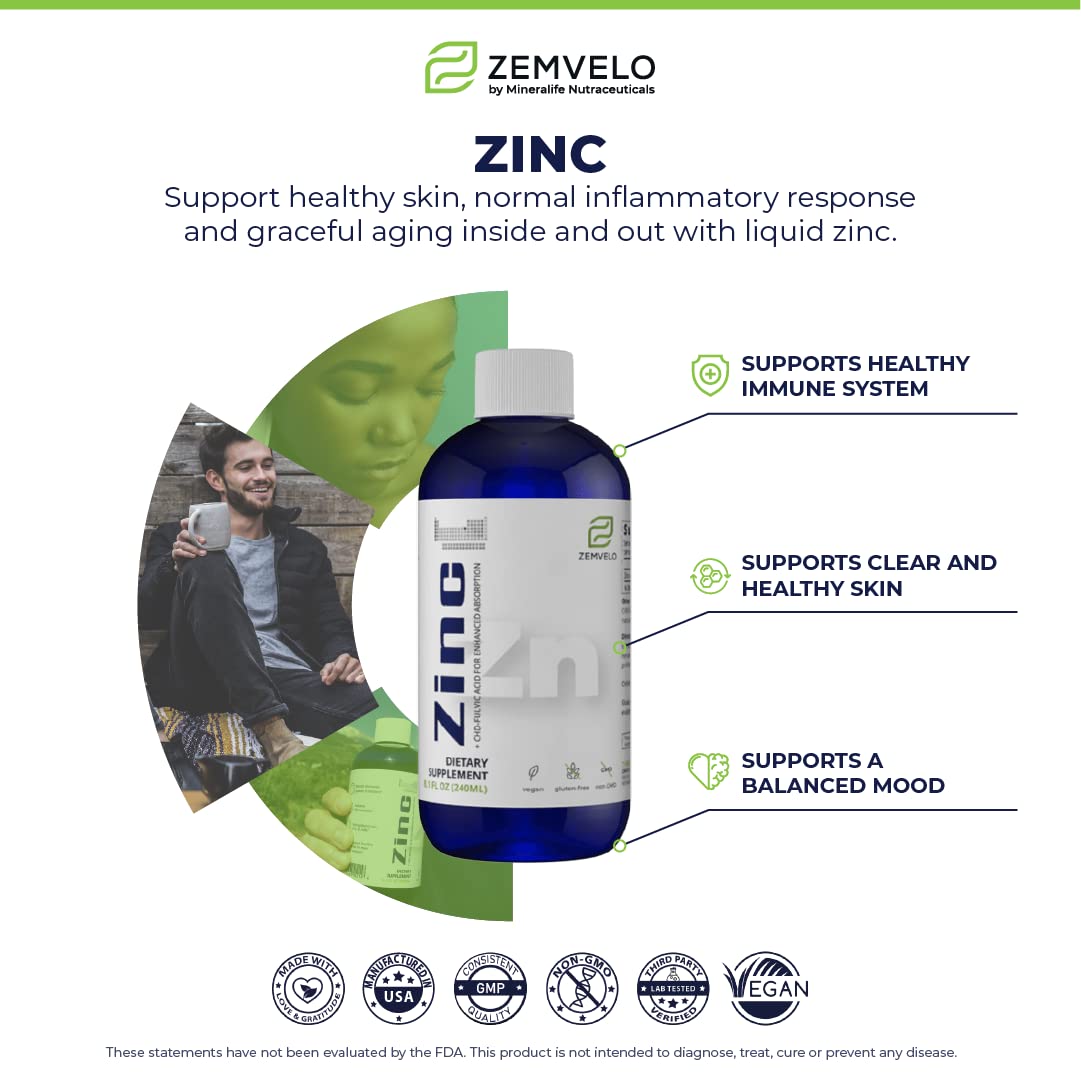Zemvelo Zinc Liquid Supplement 227g back view with ingredient list
