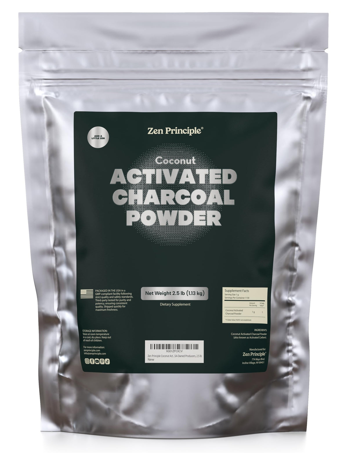 Zen Charcoal Activated Charcoal Powder 1134g front view