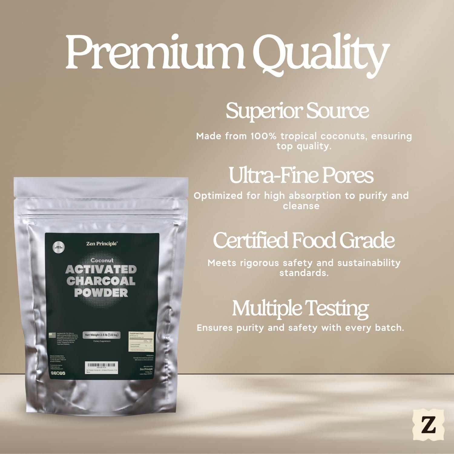 Zen Charcoal Activated Charcoal Powder on a kitchen counter