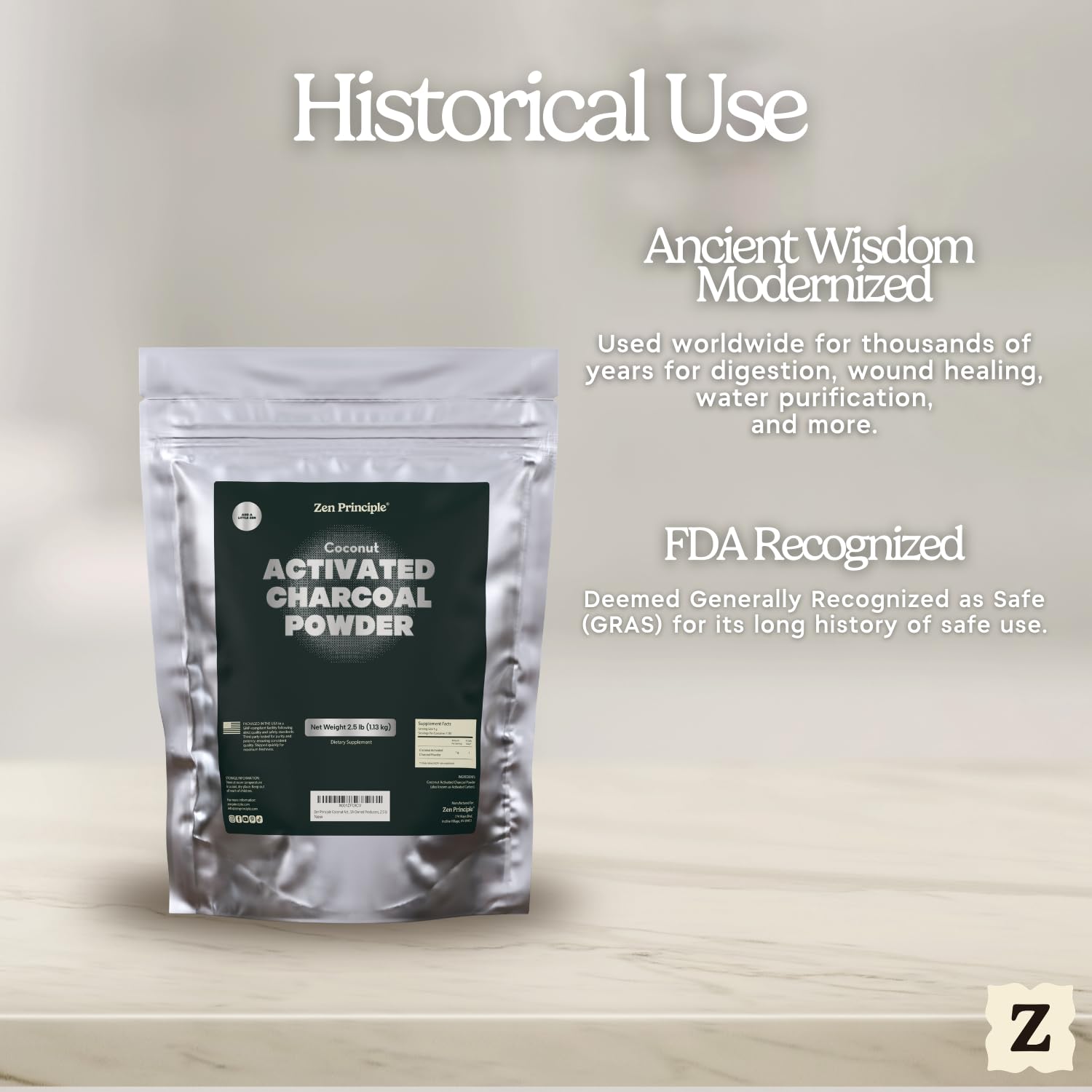 Zen Charcoal Activated Charcoal Powder with tropical coconuts