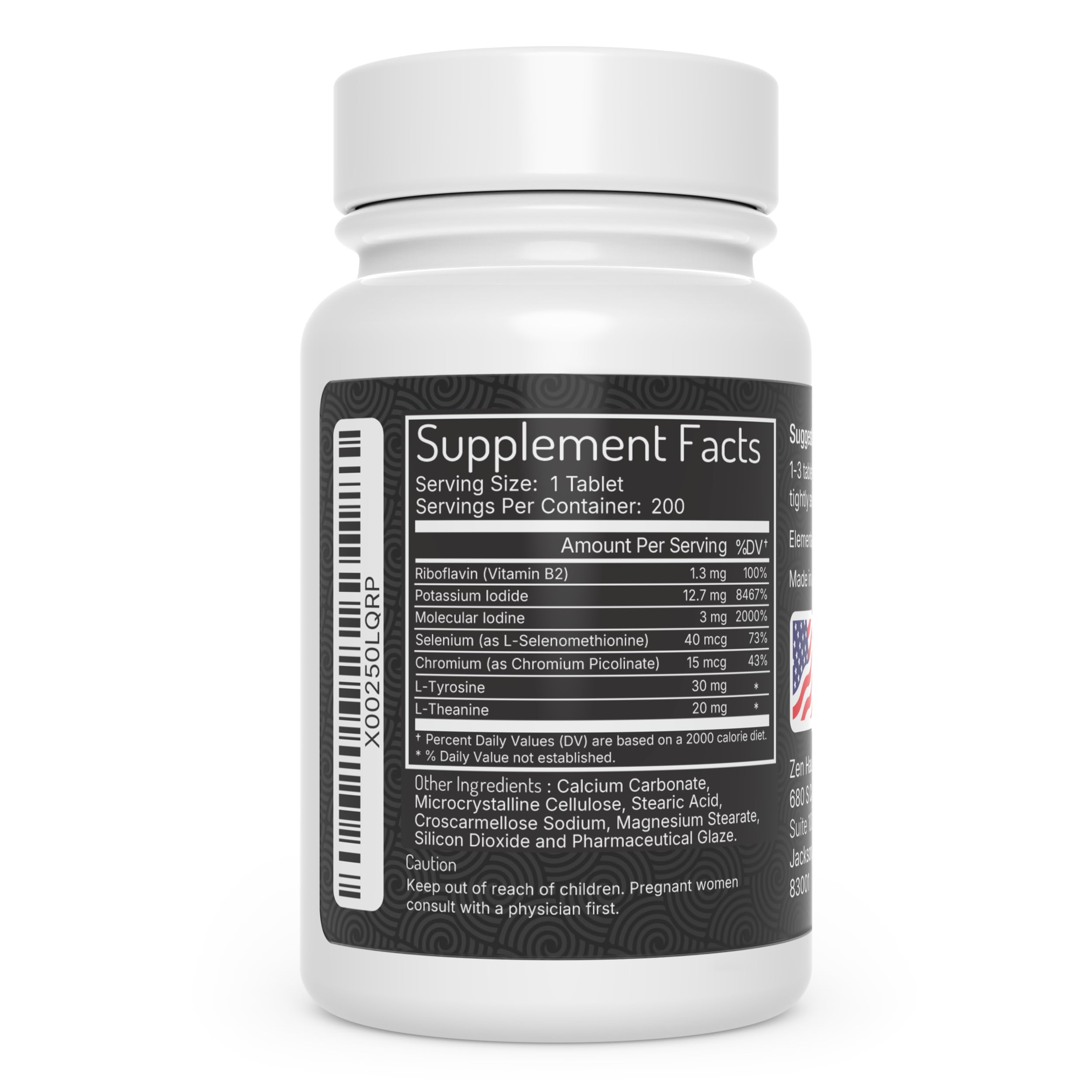 Zen Haus Iodine Complex supplement bottle side view