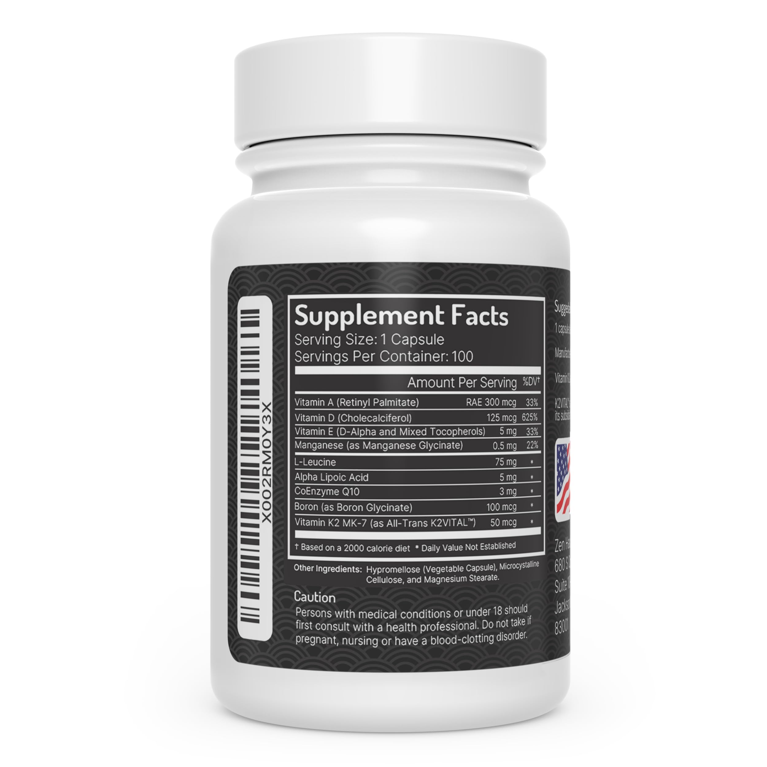 Zen Haus Vitamin D3 & K2 Supplement 30 Capsules side view