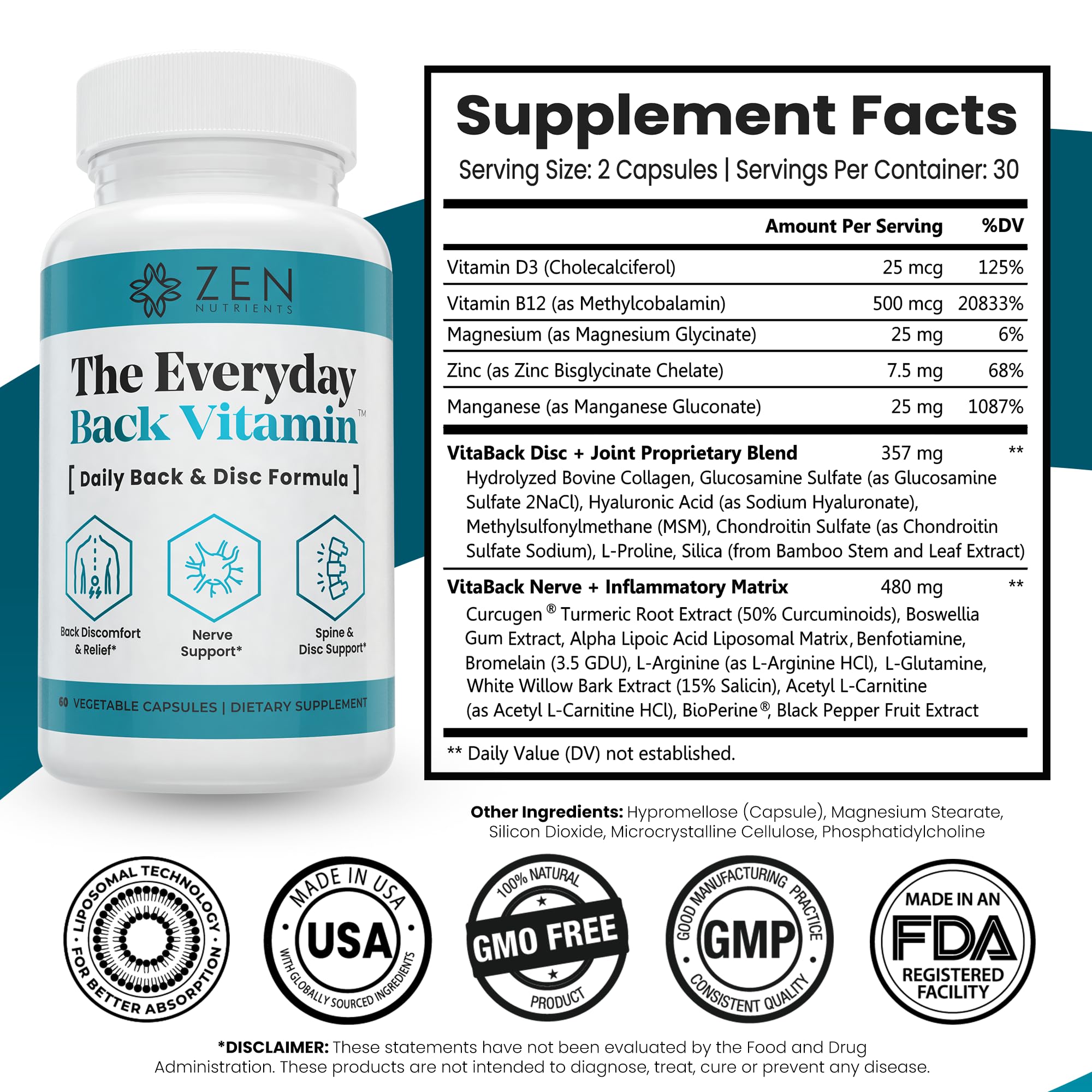 Zen Nutrients Everyday Back Vitamin bottle with label