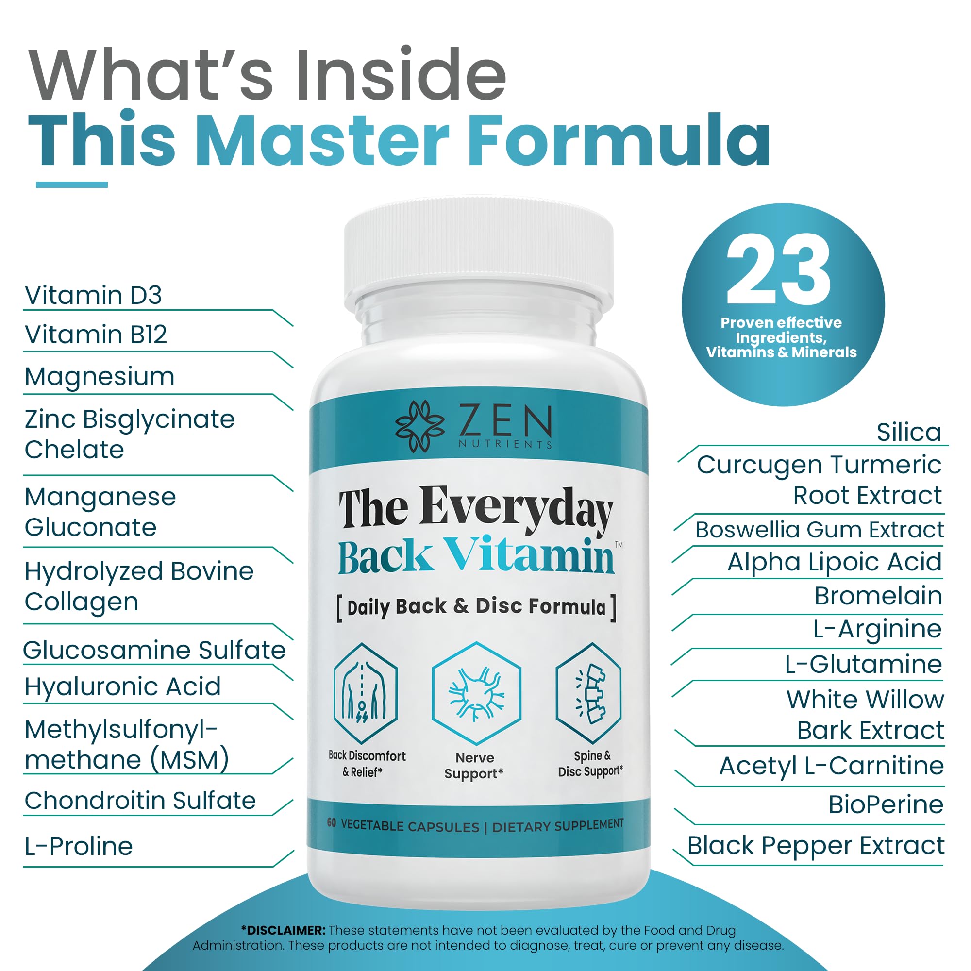Zen Nutrients Everyday Back Vitamin capsules in a hand
