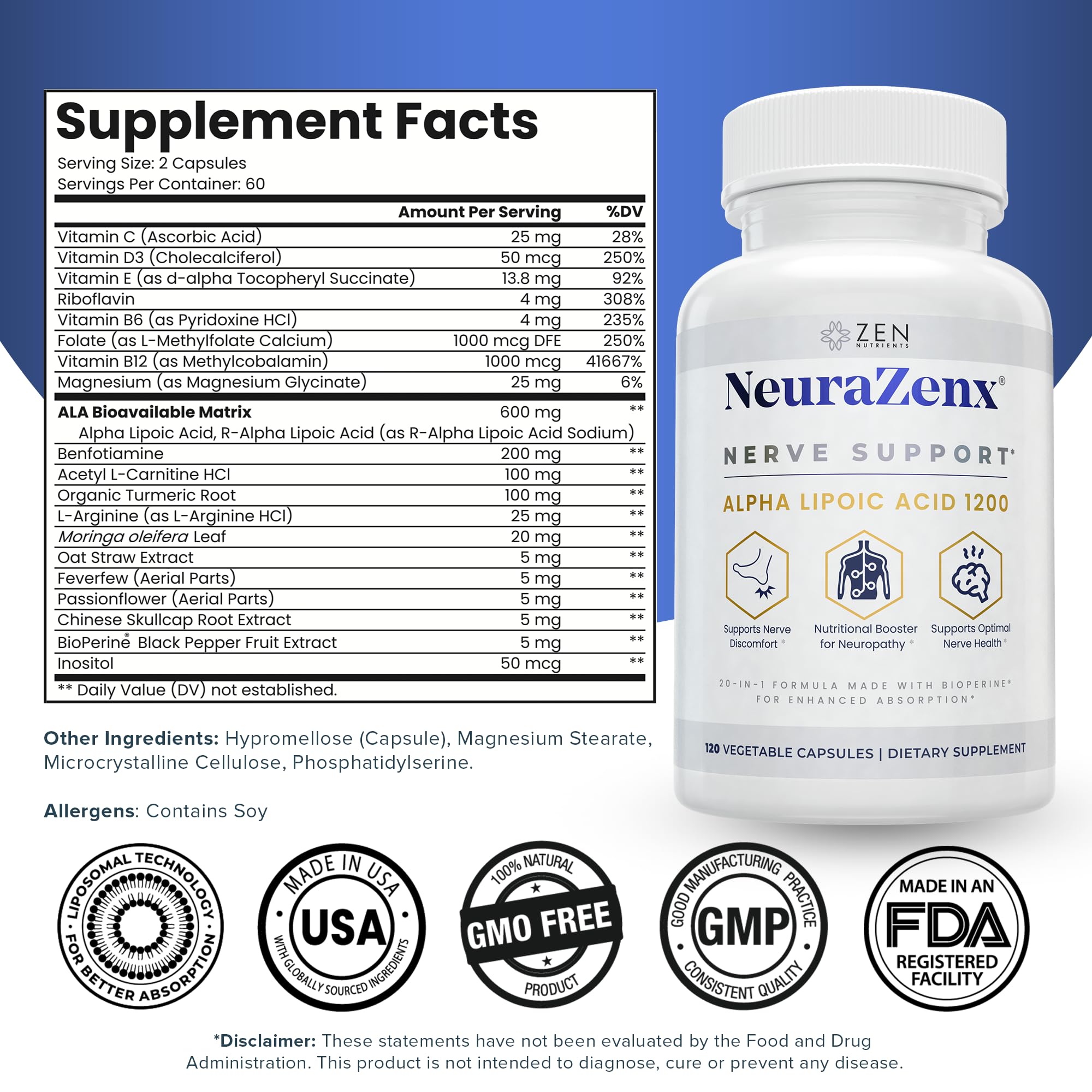 Zen Nutrients Neurazenx supplement bottle side view