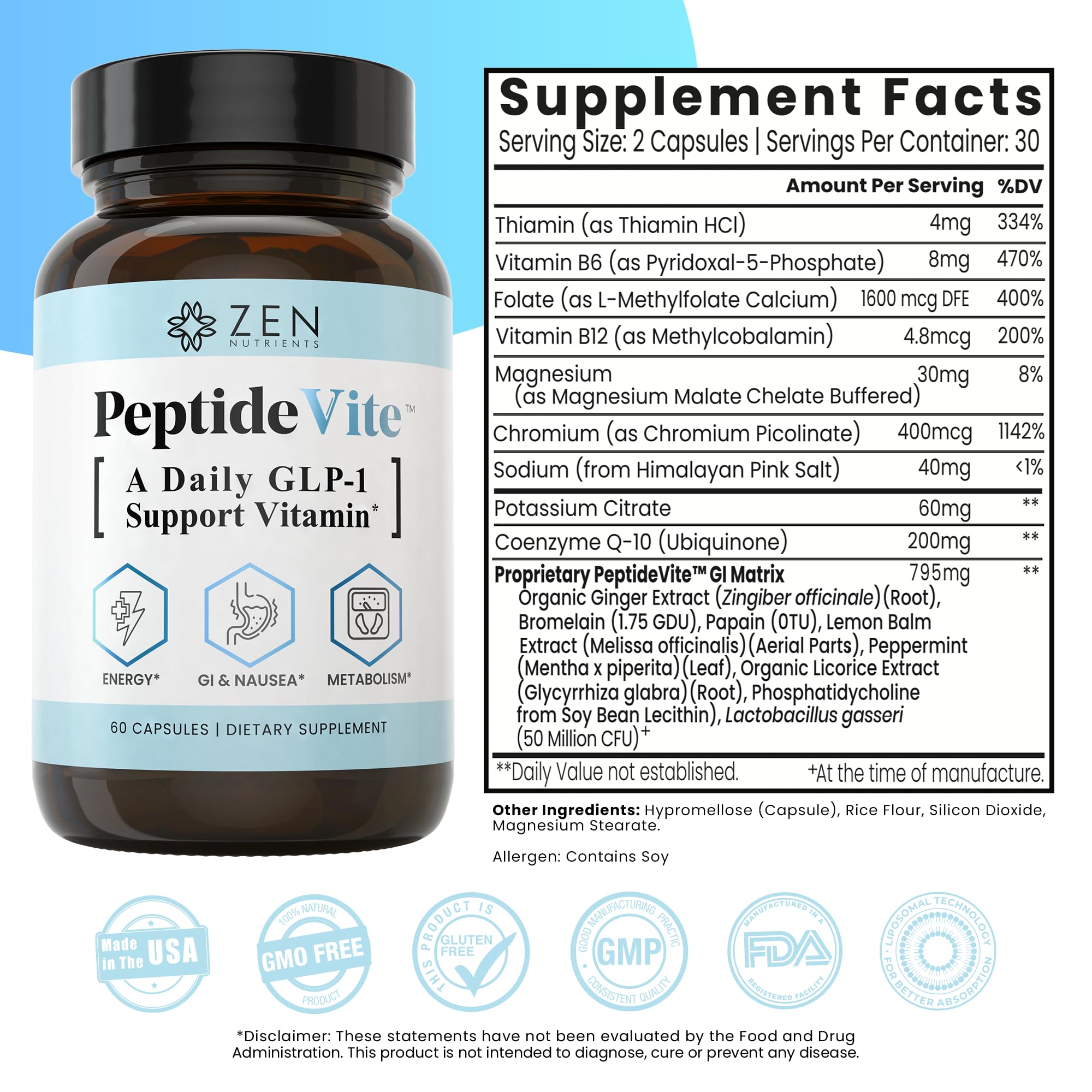 Zen Nutrients PeptideVite side view of bottle