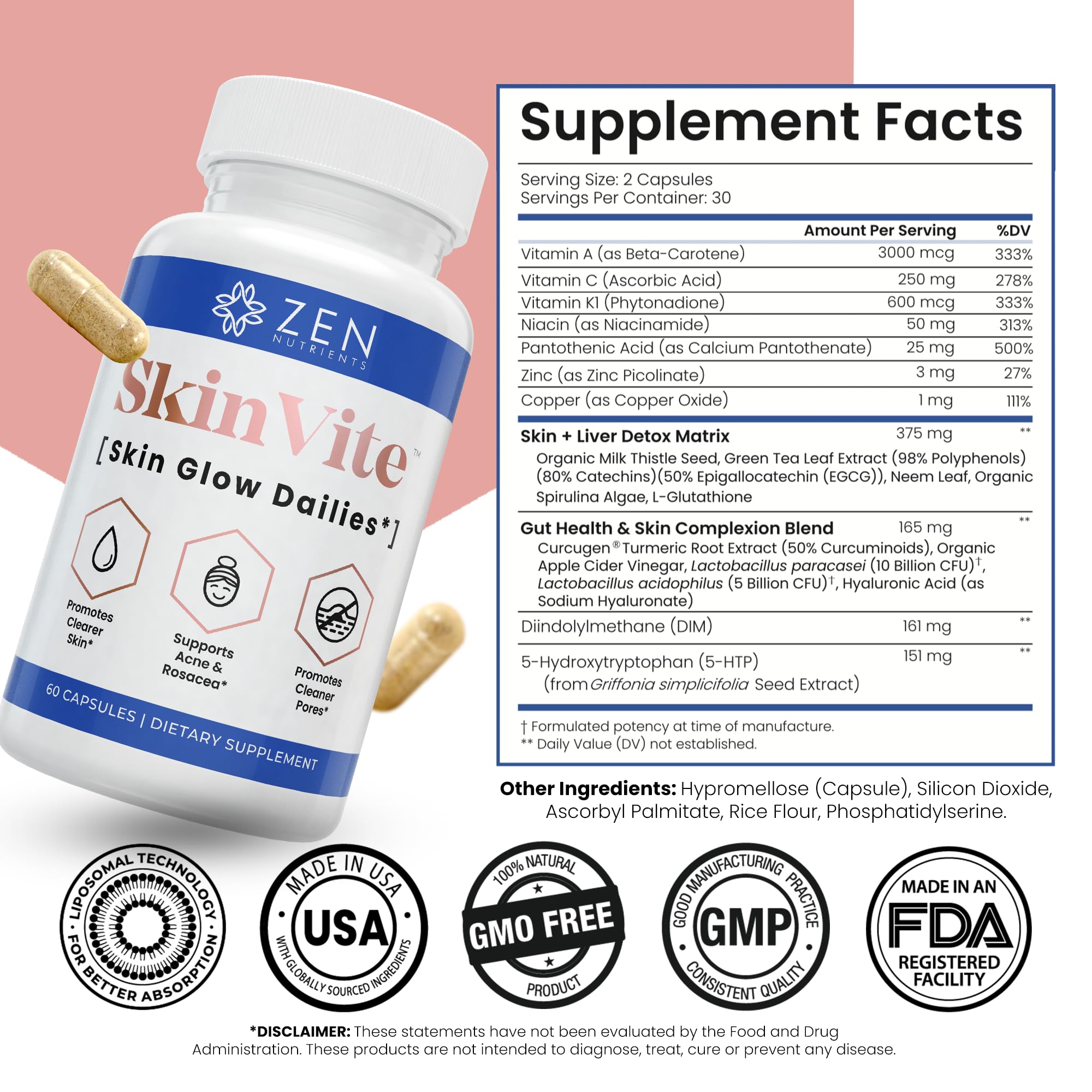 Zen Nutrients SkinVite bottle with green leaves in background