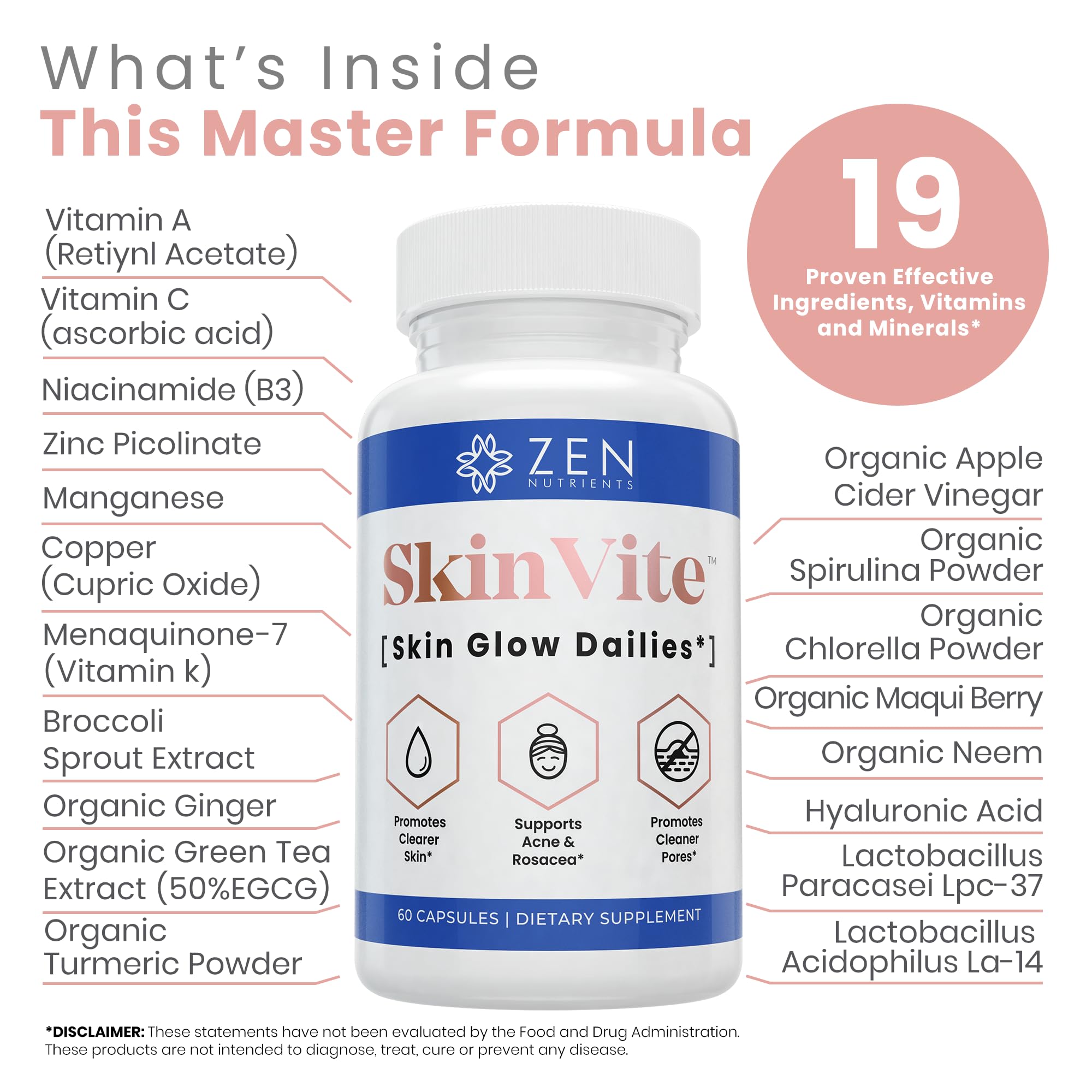 Zen Nutrients SkinVite capsules on a wooden surface