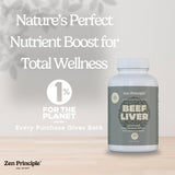 Zen Principle Beef Liver Capsules displayed with fresh vegetables