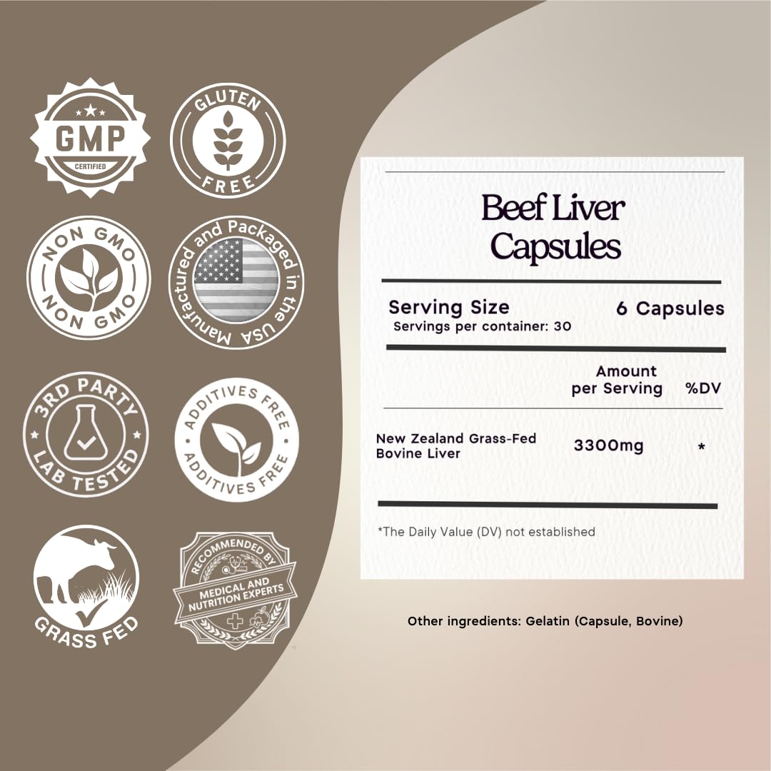 Zen Principle Beef Liver Capsules side view showing dosage