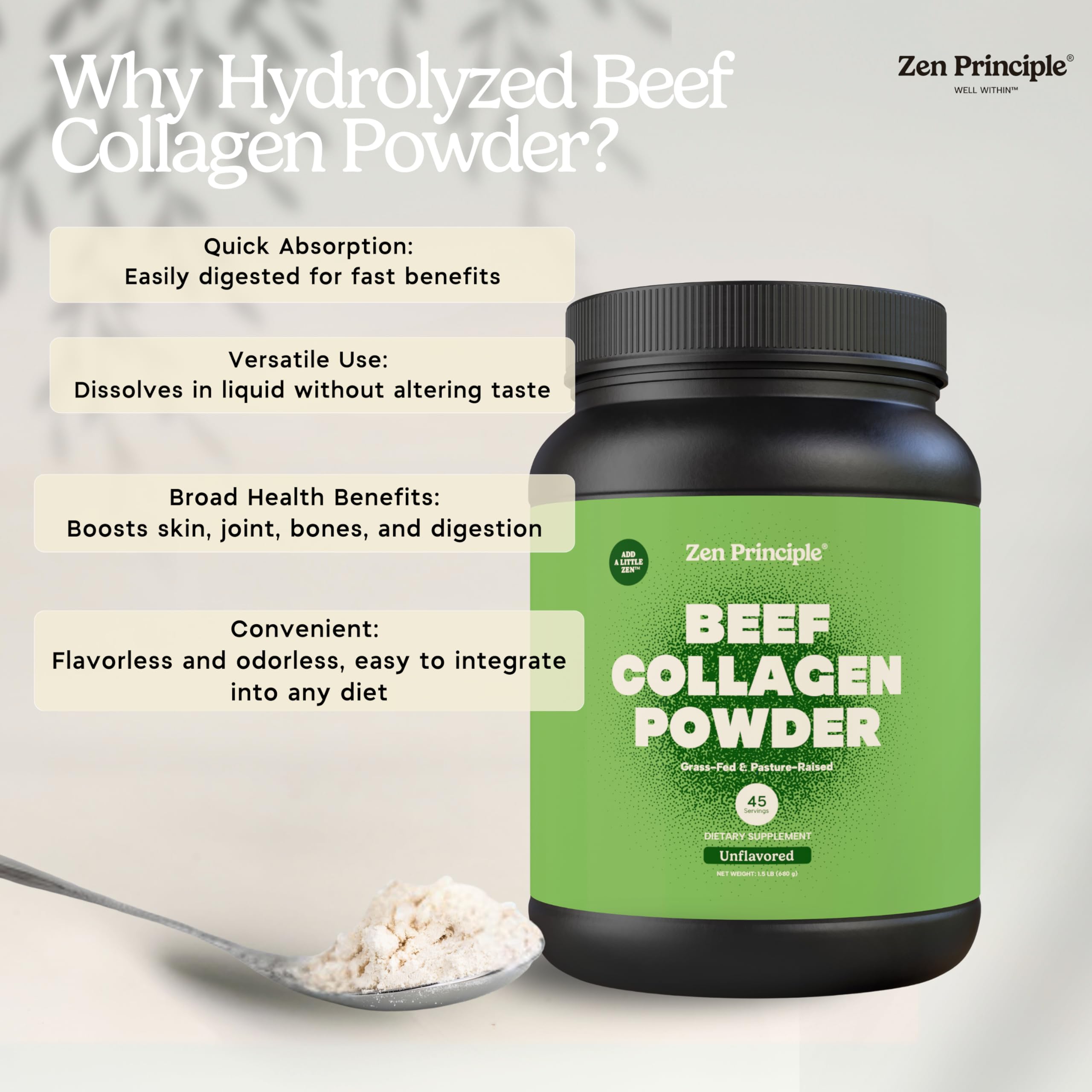 Zen Principle Collagen Peptides 680g lifestyle scene