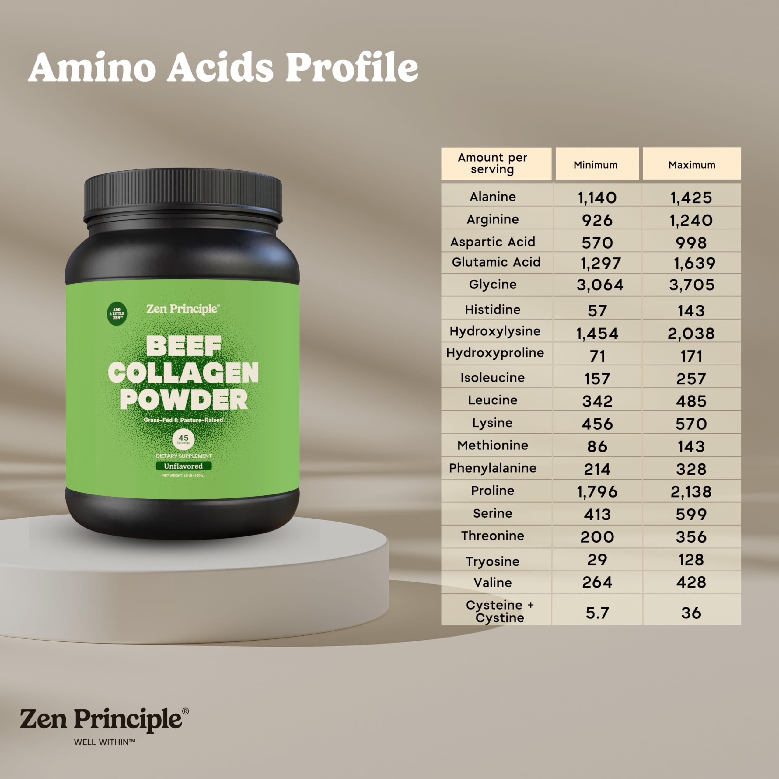 Zen Principle Collagen Peptides 680g side view