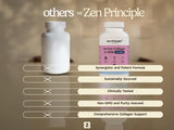 Zen Principle Collagen Supplement with MSM capsules on a wooden surface