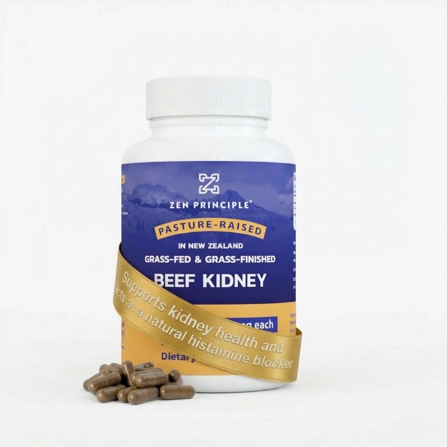 Zen Principle Grass-Fed Beef Kidney Capsules bottle front view