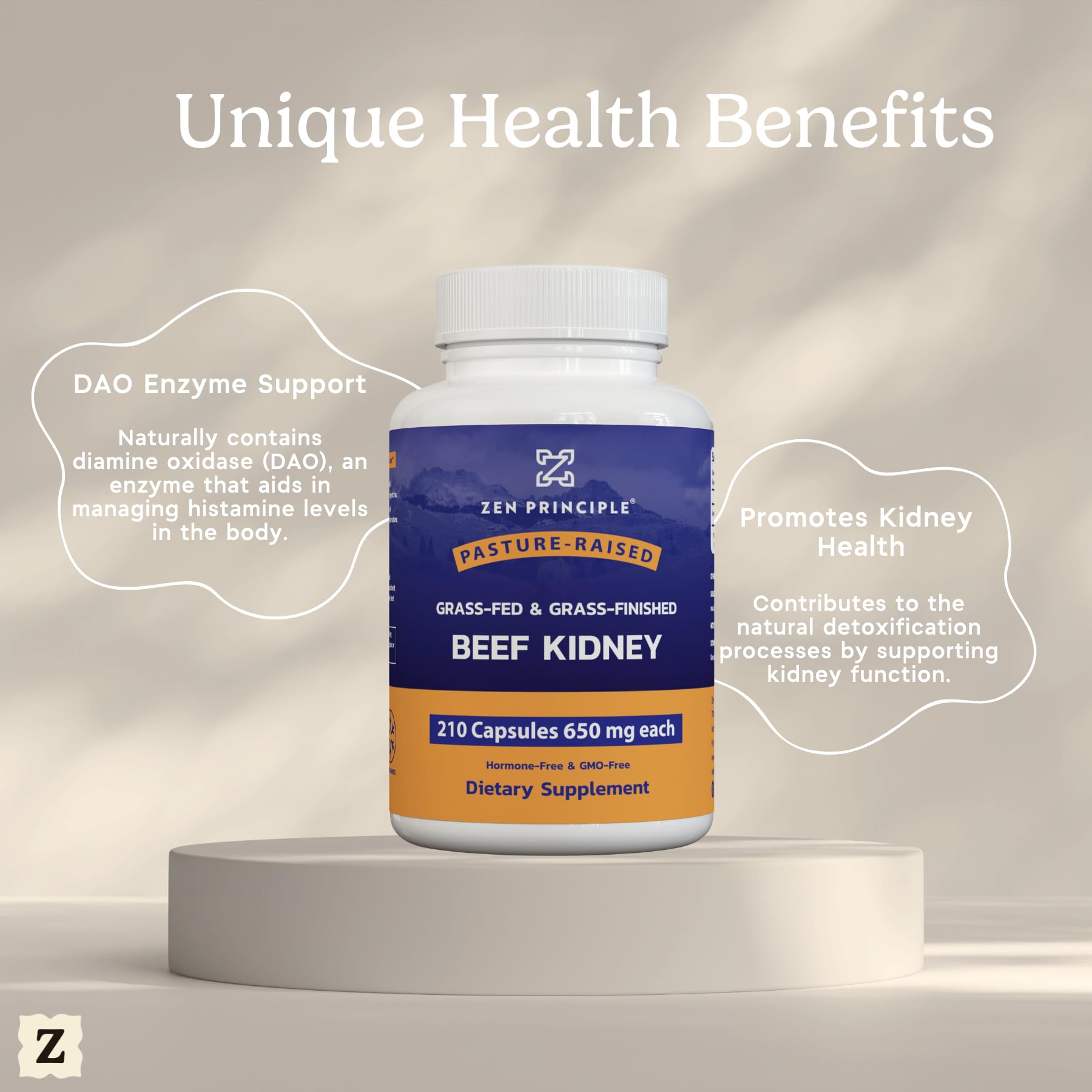 Zen Principle Grass-Fed Beef Kidney Capsules close-up of capsules