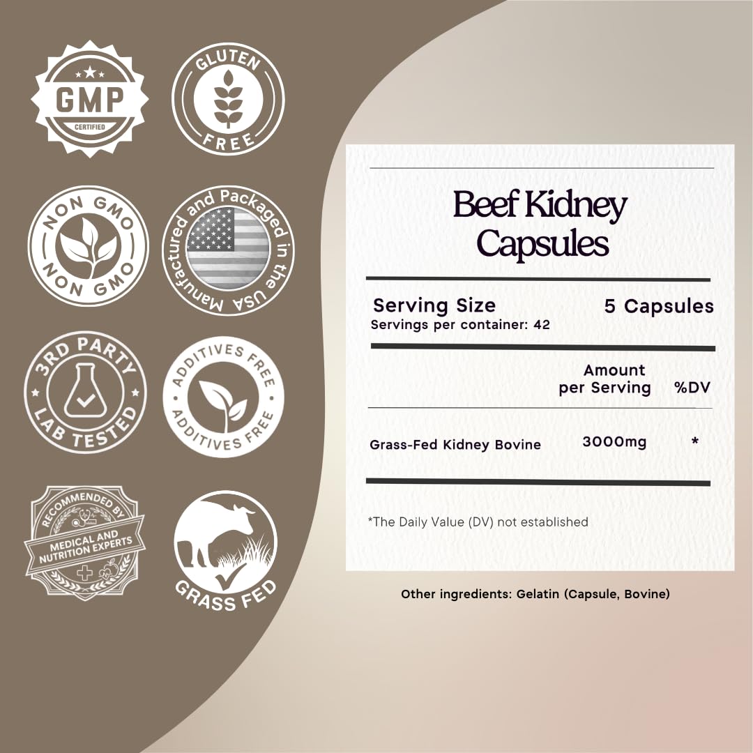 Zen Principle Grass-Fed Beef Kidney Capsules side view with label