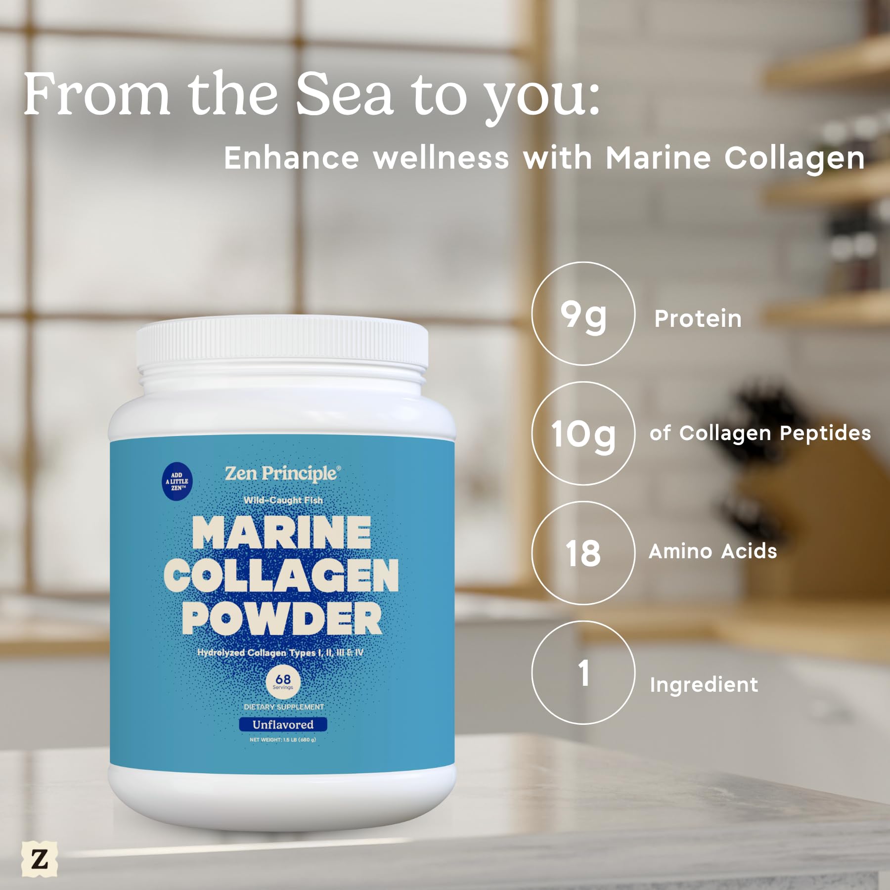 Zen Principle Marine Collagen Peptides with smoothie ingredients